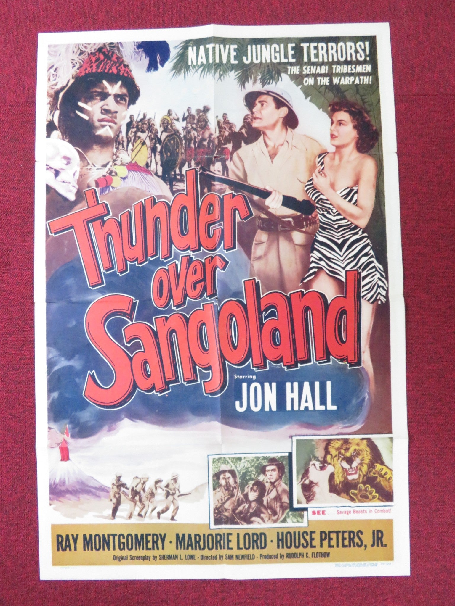 THUNDER OVER SANGOLAND FOLDED US ONE SHEET POSTER JON HALL RAY MONTGOMERY 1955 Rendezvous Cinema Movie posters