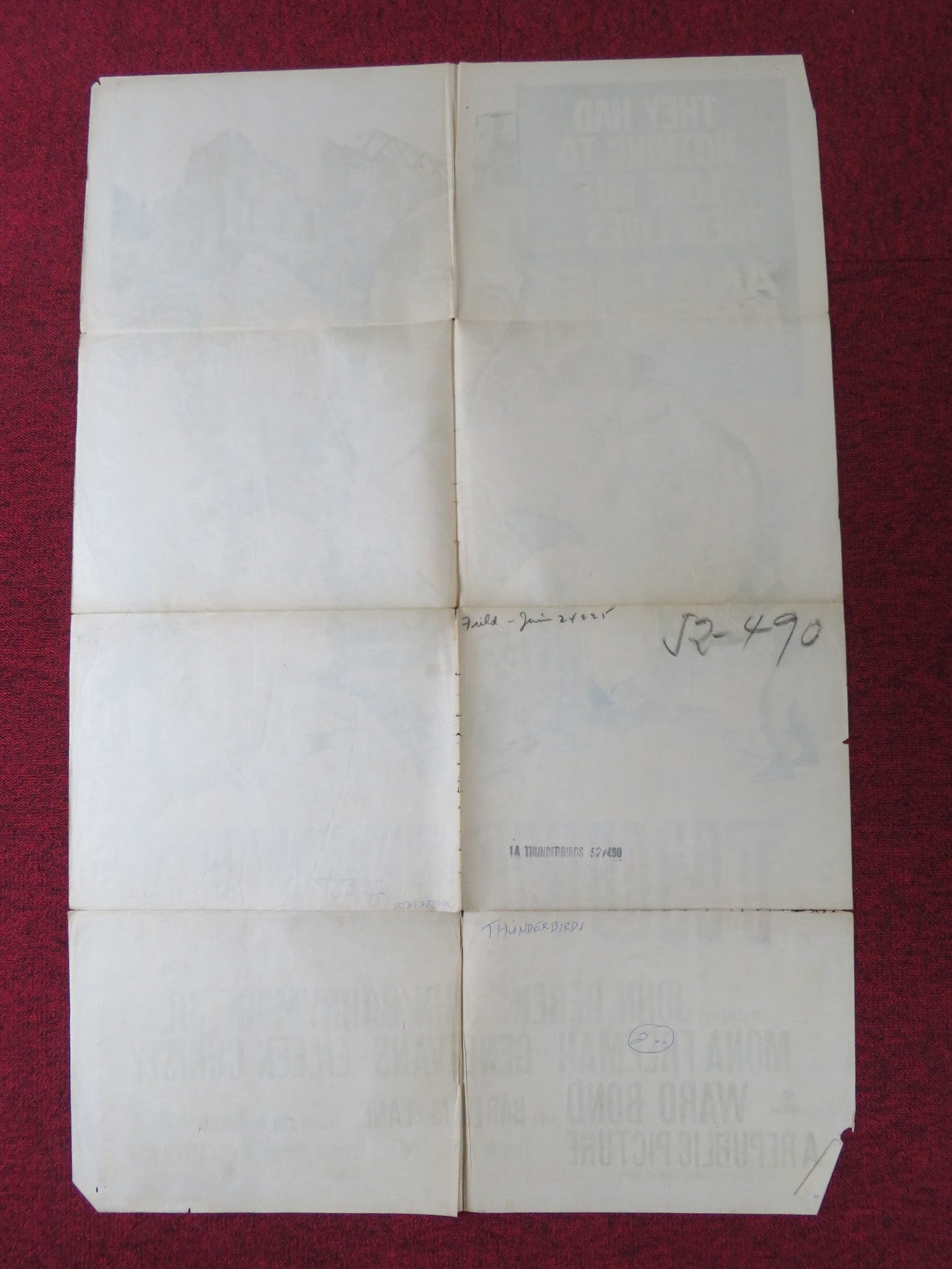 THUNDERBIRDS FOLDED US ONE SHEET POSTER JOHN DEREK JOHN DREW BARRYMORE 1952 Rendezvous Cinema Movie posters