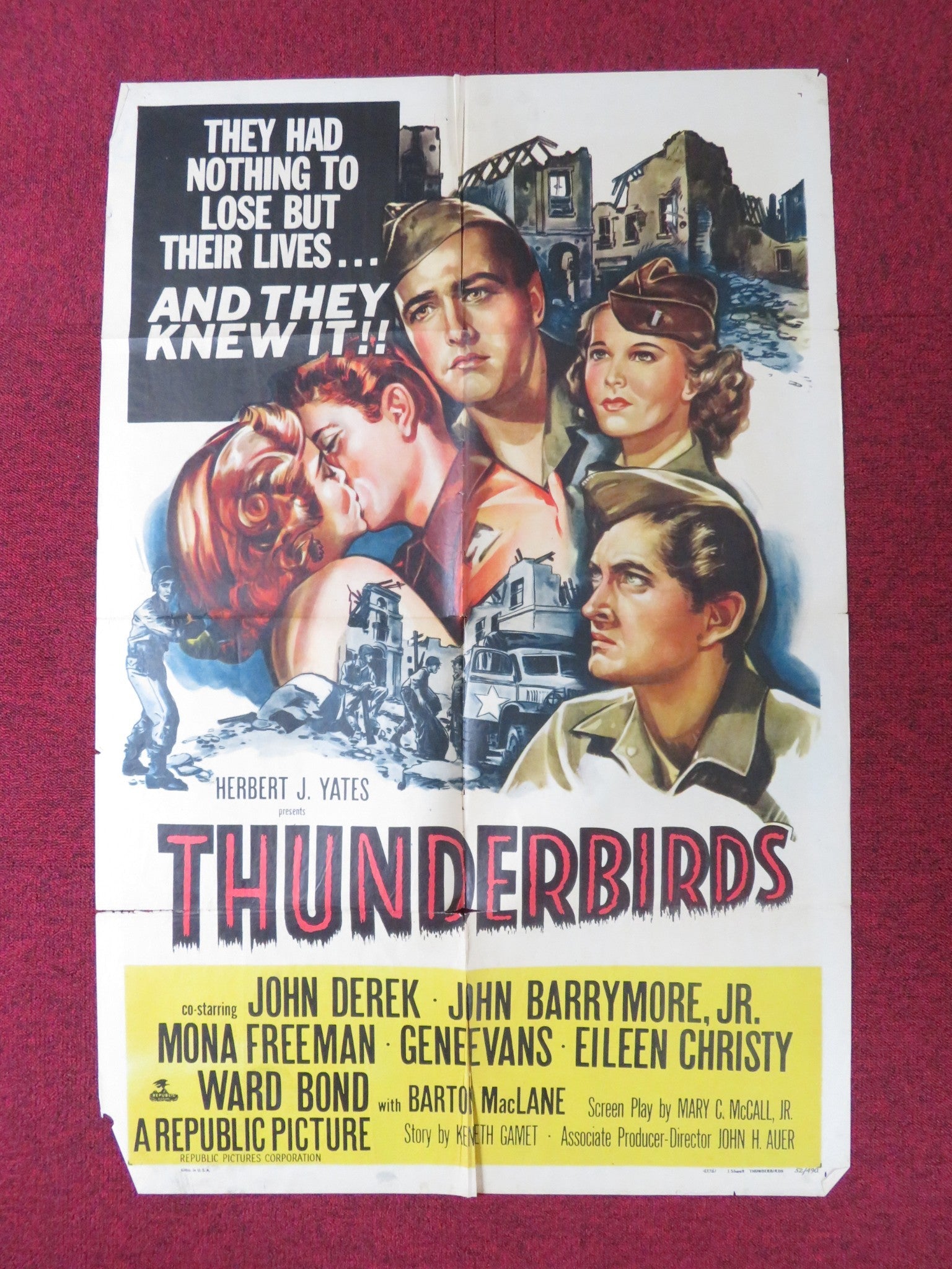 THUNDERBIRDS FOLDED US ONE SHEET POSTER JOHN DEREK JOHN DREW BARRYMORE 1952 Rendezvous Cinema Movie posters