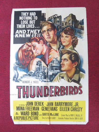 THUNDERBIRDS FOLDED US ONE SHEET POSTER JOHN DEREK JOHN DREW BARRYMORE 1952 Rendezvous Cinema Movie posters