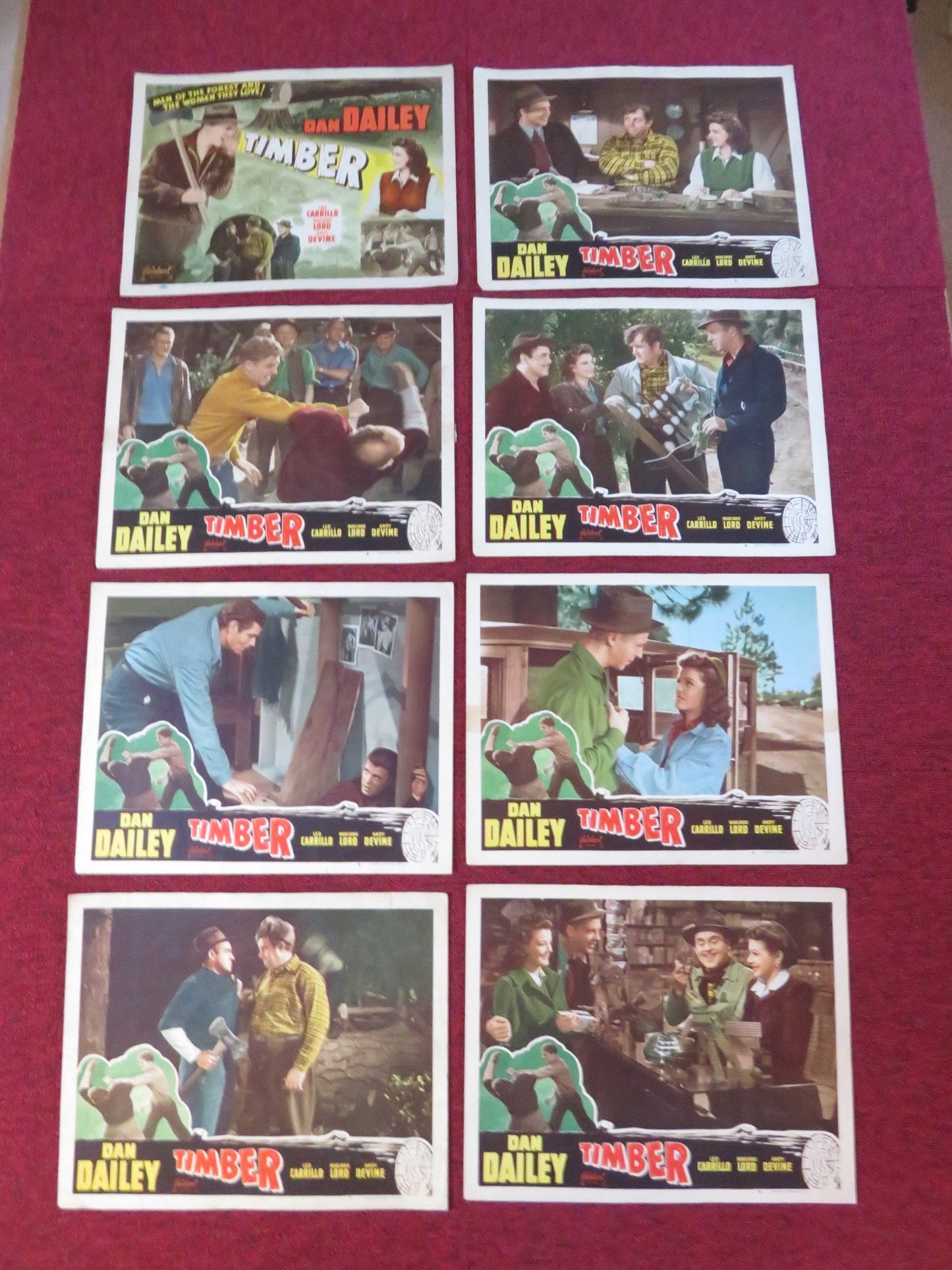 TIMBER! US LOBBY CARD FULL SET DAN DAILEY LEO CARRILLO R1948 Rendezvous Cinema Movie posters