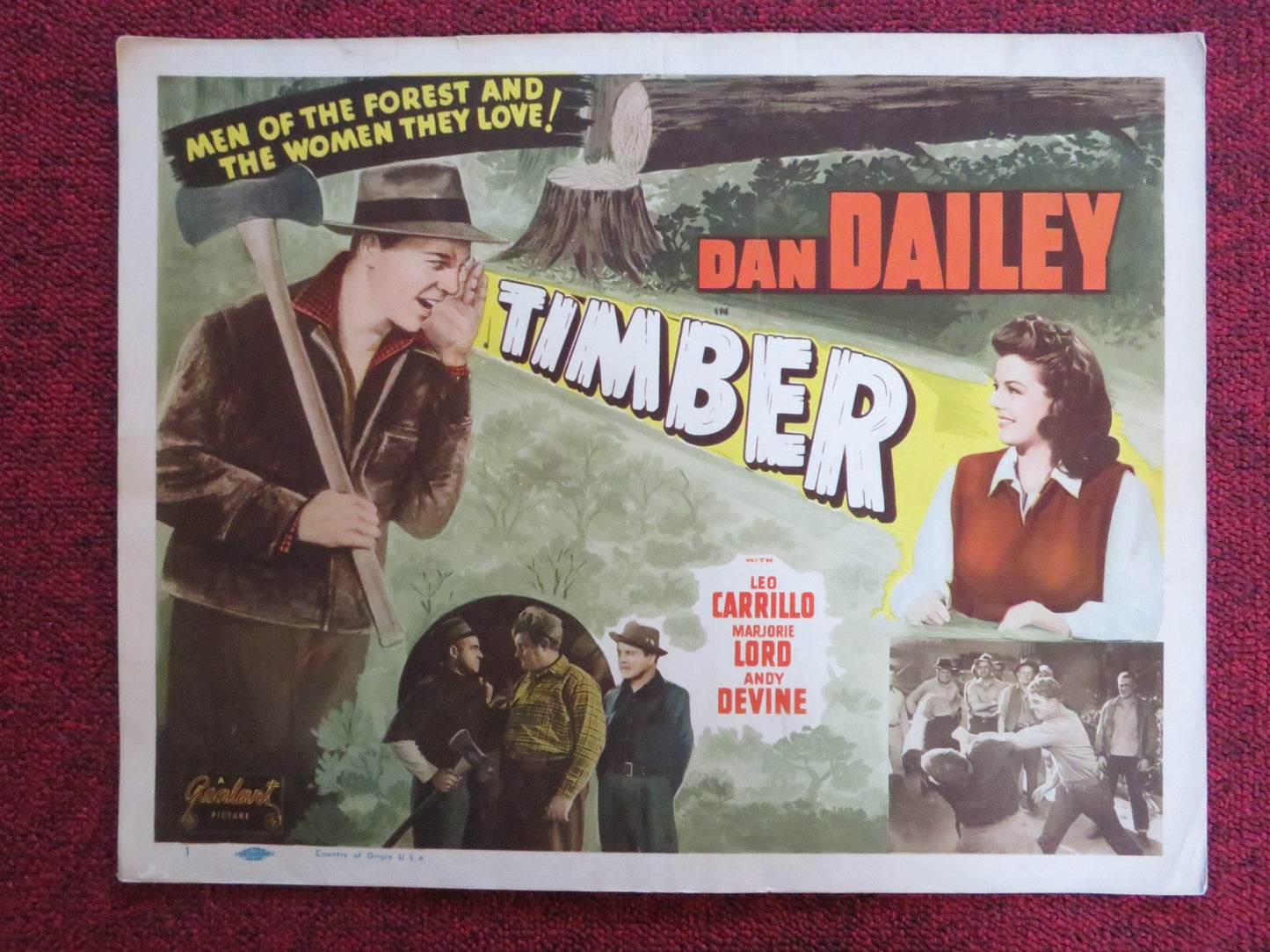 TIMBER! US LOBBY CARD FULL SET DAN DAILEY LEO CARRILLO R1948 Rendezvous Cinema Movie posters