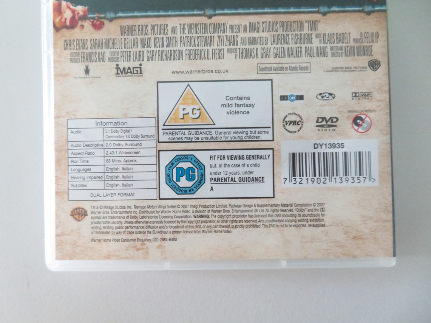 TMNT THE MOVIE (DVD) CHRIS PRATT SARAH MICHELLE GELLAR 2007 REGION 2 Movie posters