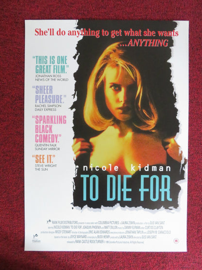 TO DIE FOR VHS VIDEO POSTER NICOLE KIDMAN MATT DILLON 1995 Rendezvous Cinema Movie posters