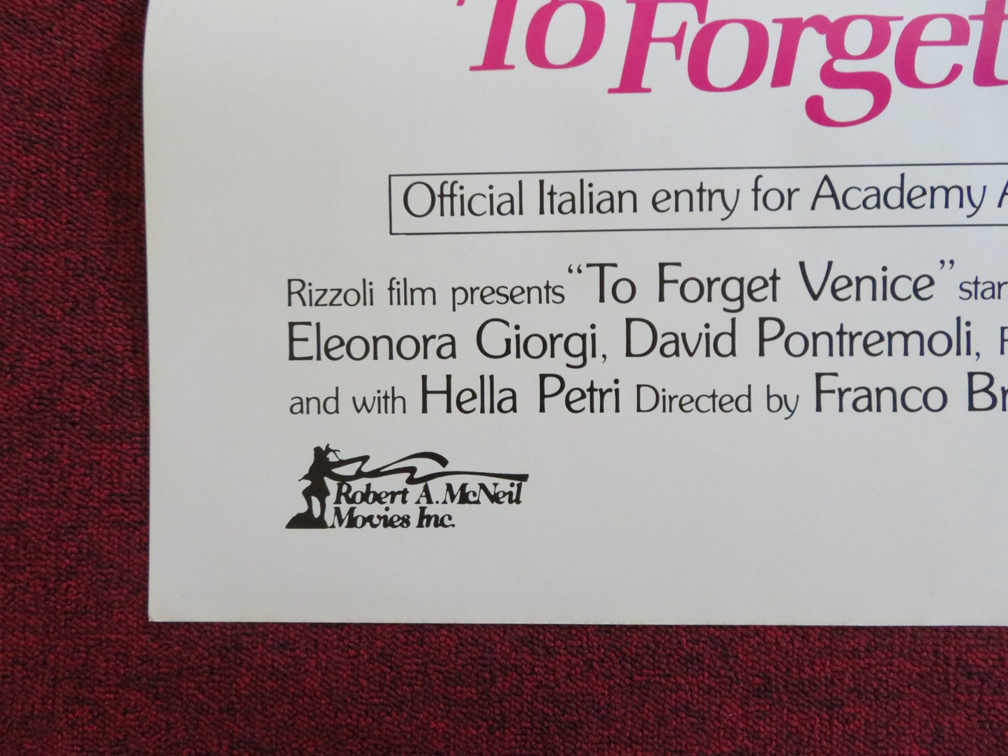 TO FORGET VENICE US TRI FOLDED ONE SHEET ROLLED POSTER ERLAND JOSEPHSON 1980 Rendezvous Cinema Movie posters