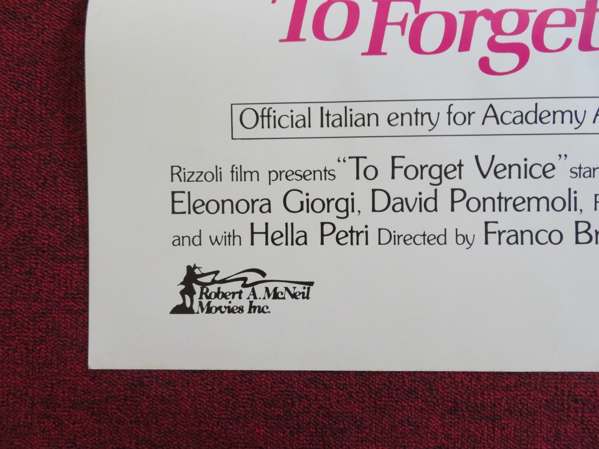 TO FORGET VENICE US TRI FOLDED ONE SHEET ROLLED POSTER ERLAND JOSEPHSON 1980 Rendezvous Cinema Movie posters