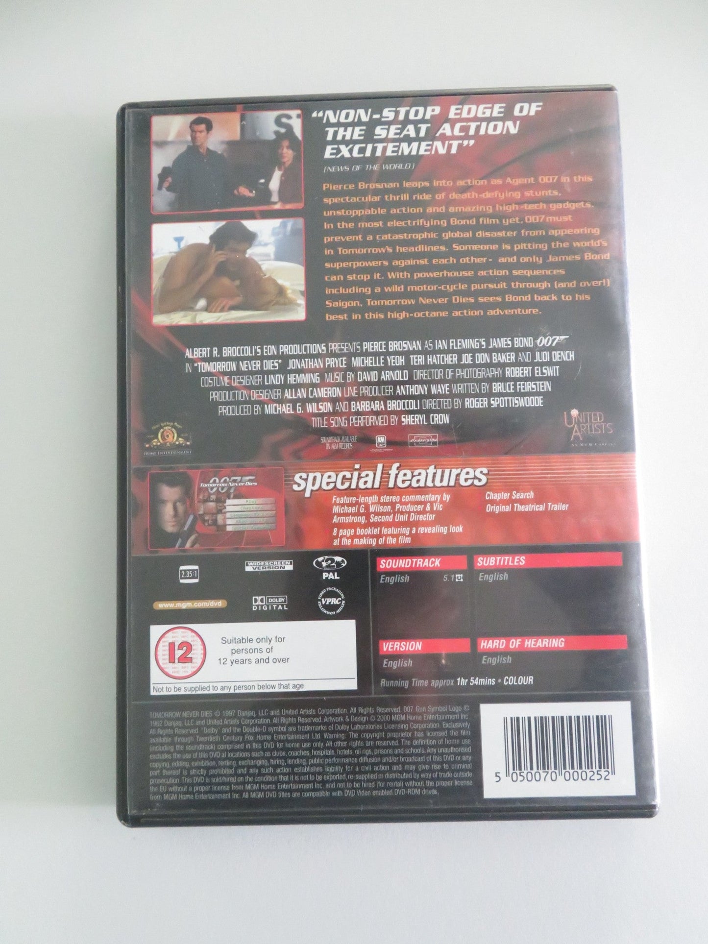 TOMORROW NEVER DIES (DVD) 007 JAMES BOND PIERCE BROSNAN 1997 REGION 2 Movie posters