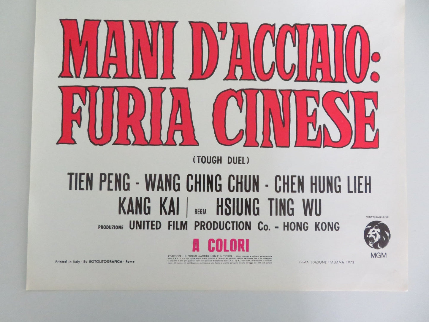 TOUGH DUEL ITALIAN LOCANDINA POSTER PENG TIEN KAI KANG 1973 Movie posters