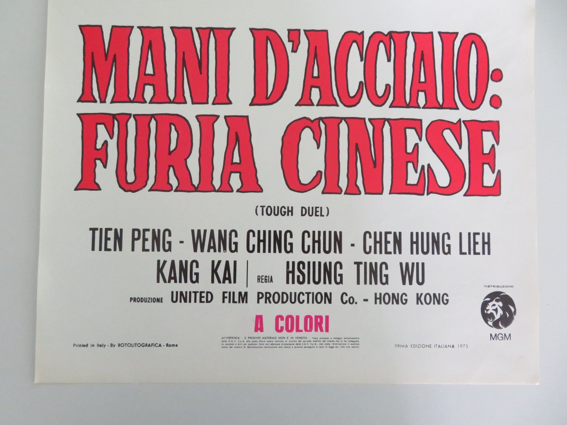 TOUGH DUEL ITALIAN LOCANDINA POSTER PENG TIEN KAI KANG 1973 Movie posters