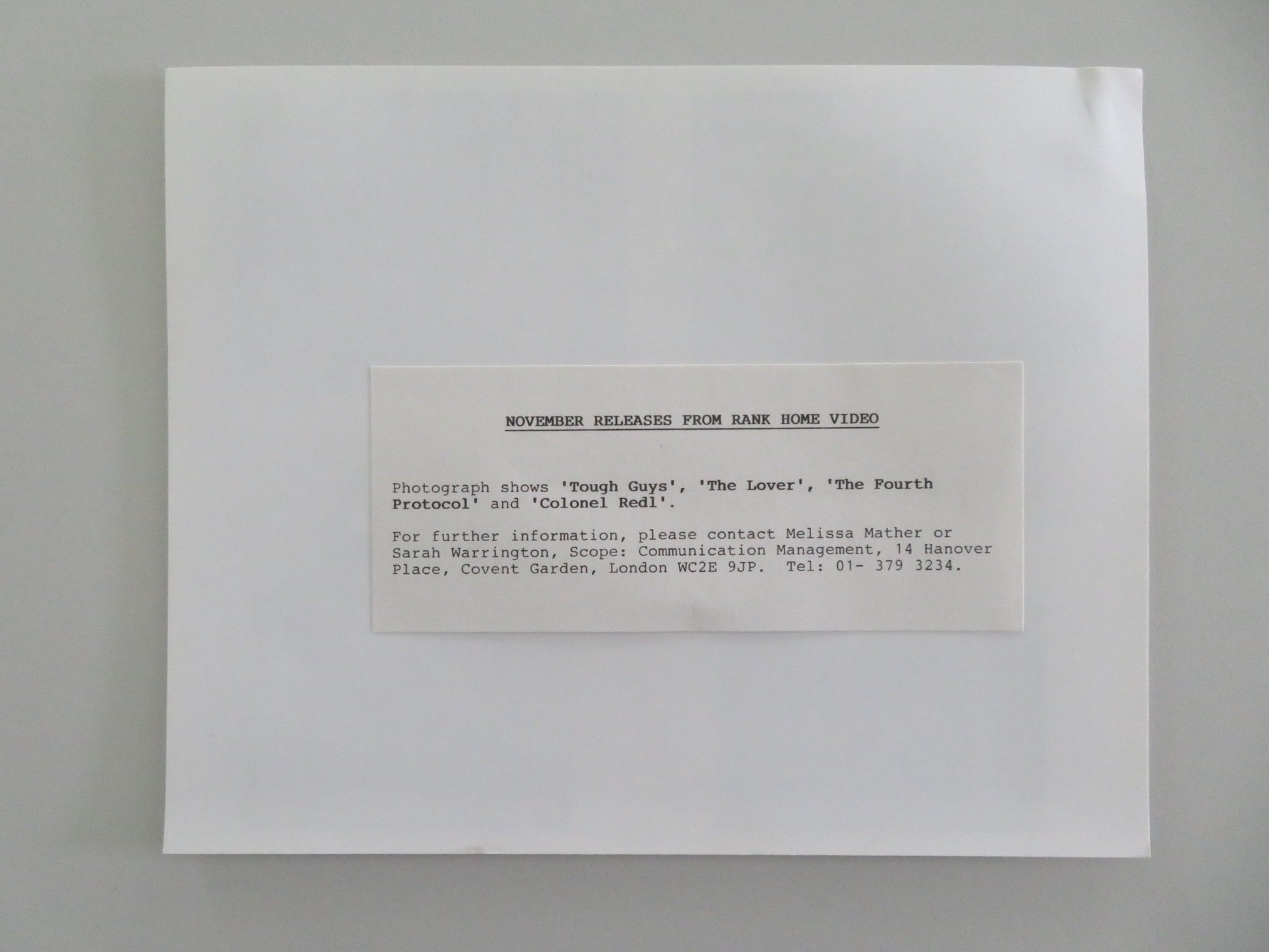 TOUGH GUYS + THE LOVER + THE FOURTH PROTOCOL + COLONEL REDL MOVIE STILL PHOTO Movie posters