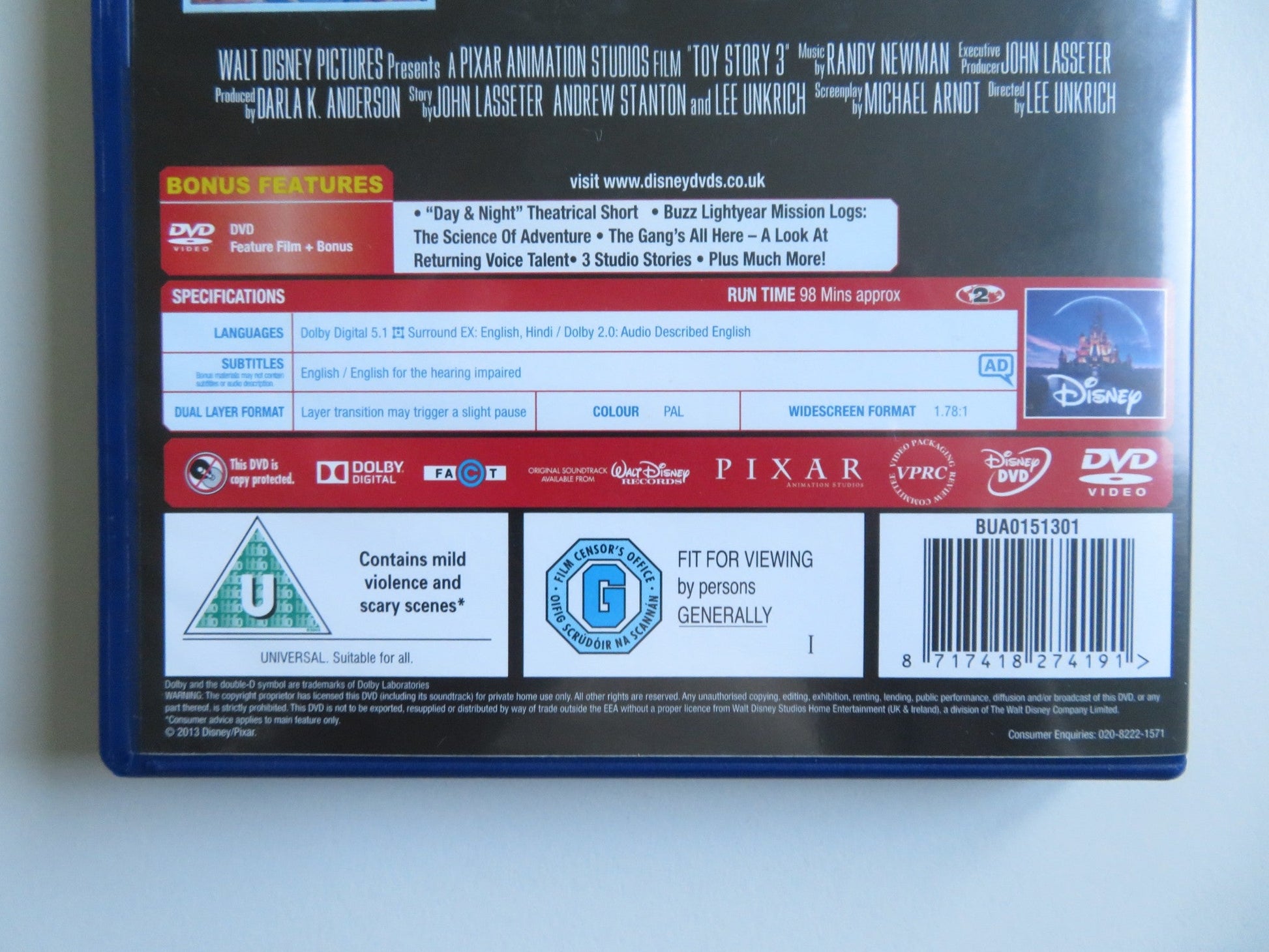 TOY STORY 3 - B (DVD) DISNEY TOM HANKS TIM ALLEN 2010 REGION 2 - Rendezvous Cinema