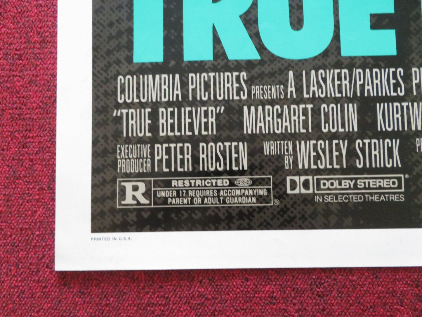 TRUE BELIEVER FOLDED US ONE SHEET POSTER JAMES WOODS ROBERT DOWNEY JR. 1989 Rendezvous Cinema Movie posters