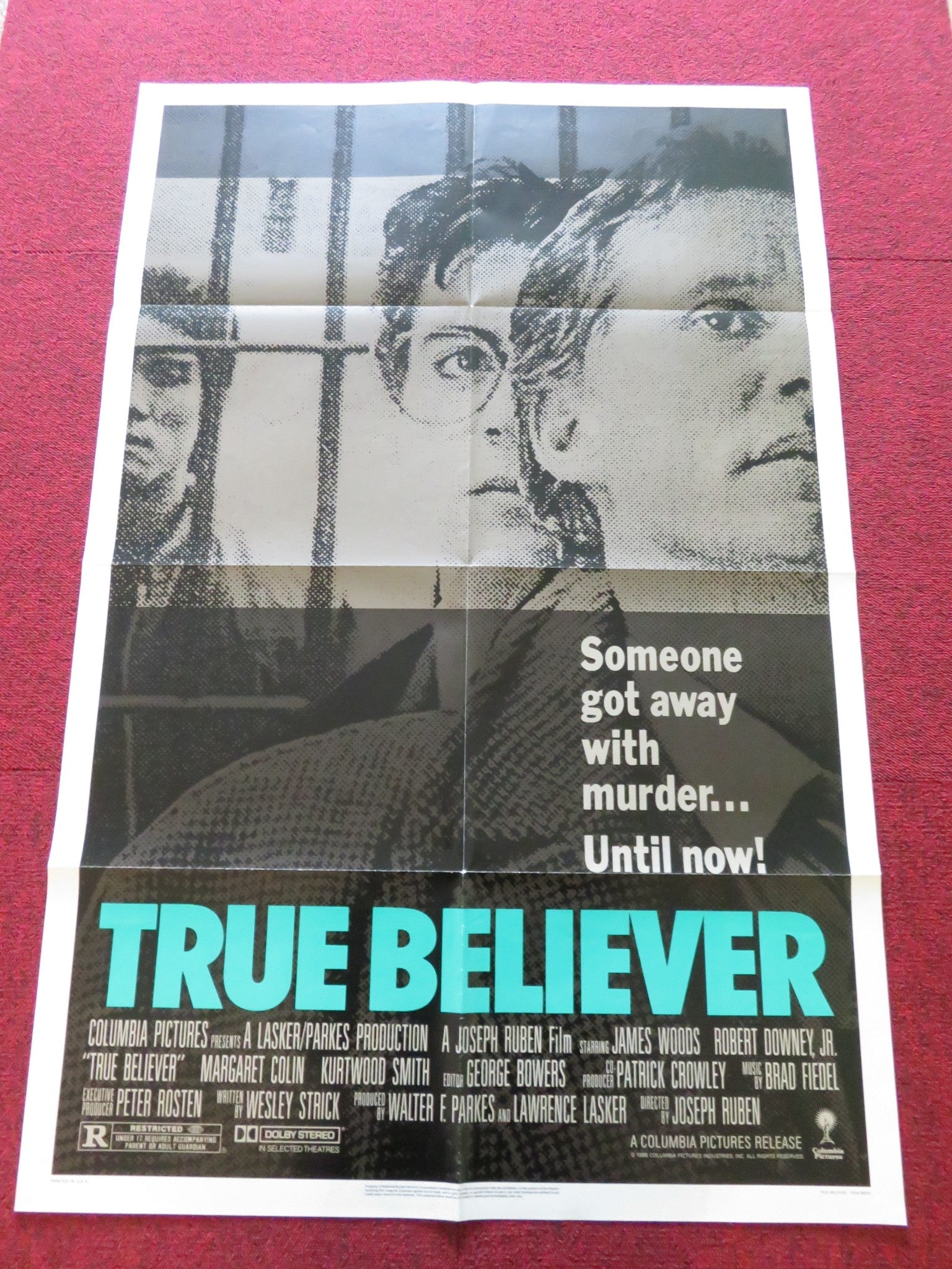 TRUE BELIEVER FOLDED US ONE SHEET POSTER JAMES WOODS ROBERT DOWNEY JR. 1989 Rendezvous Cinema Movie posters