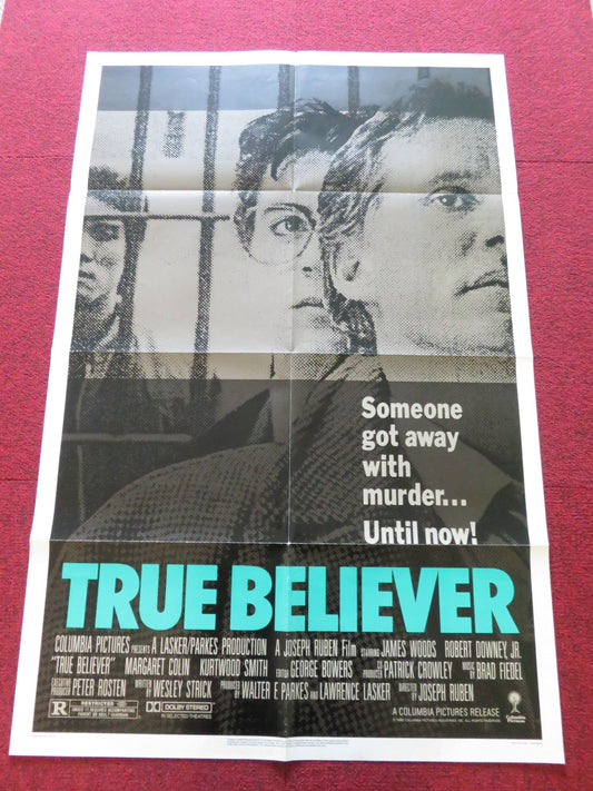 TRUE BELIEVER FOLDED US ONE SHEET POSTER JAMES WOODS ROBERT DOWNEY JR. 1989 Rendezvous Cinema Movie posters