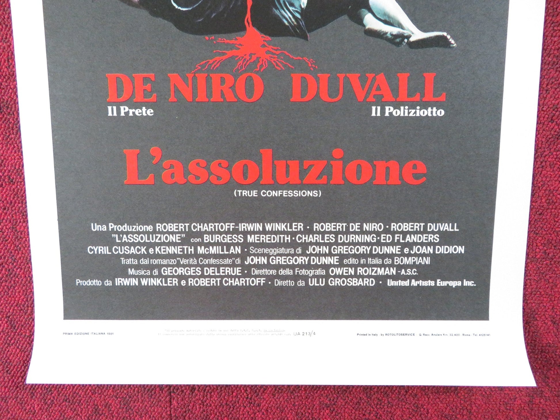 TRUE CONFESSIONS ITALIAN LOCANDINA POSTER ROBERT DE NIRO ROBERT DUVALL 1981 Rendezvous Cinema Movie posters