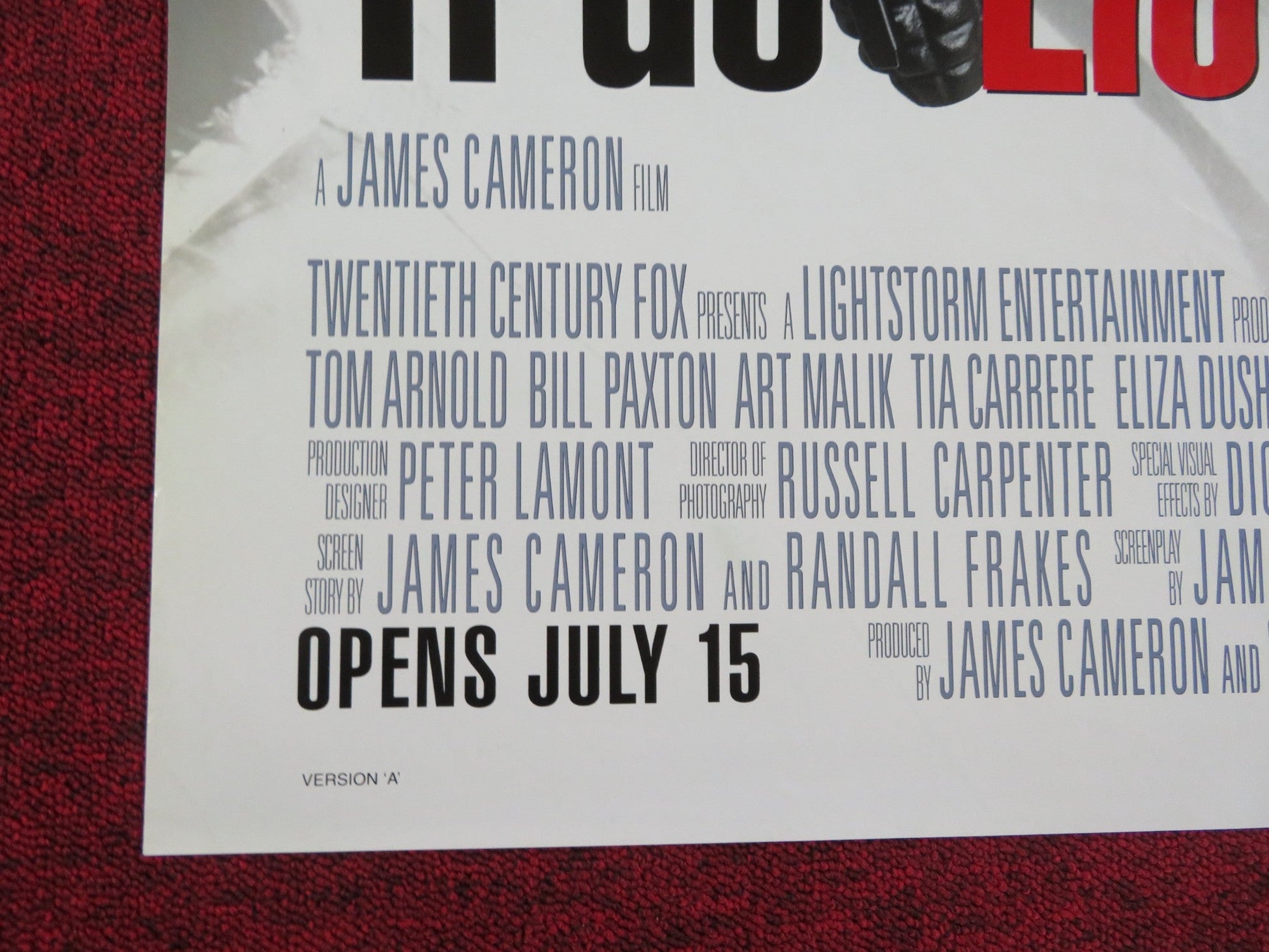 TRUE LIES VERSION A FOLDED US ONE SHEET POSTER ARNOLD SCHWARZENEGGER 1994 Rendezvous Cinema Movie posters