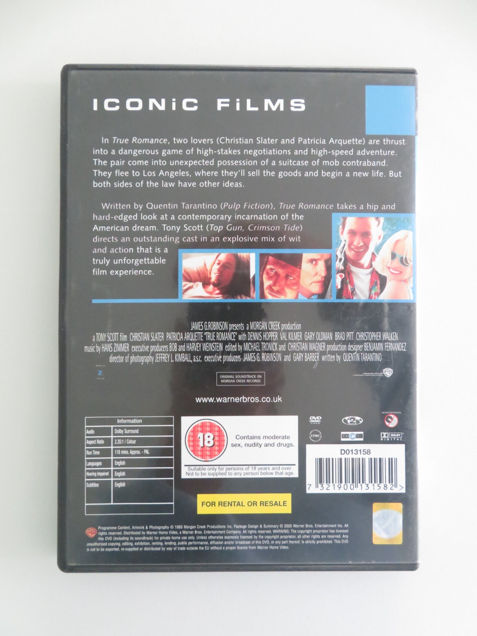 TRUE ROMANCE (DVD) CHRISTIAN SLATER PATRICIA ARQUETTE 1993 REGION 2 Movie posters