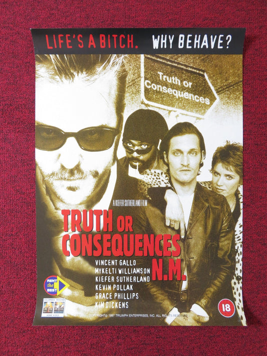 TRUTH OR CONSEQUENCES VHS VIDEO POSTER KIEFER SUTHERLAND VINCENT GALLO 1997 Rendezvous Cinema Movie posters
