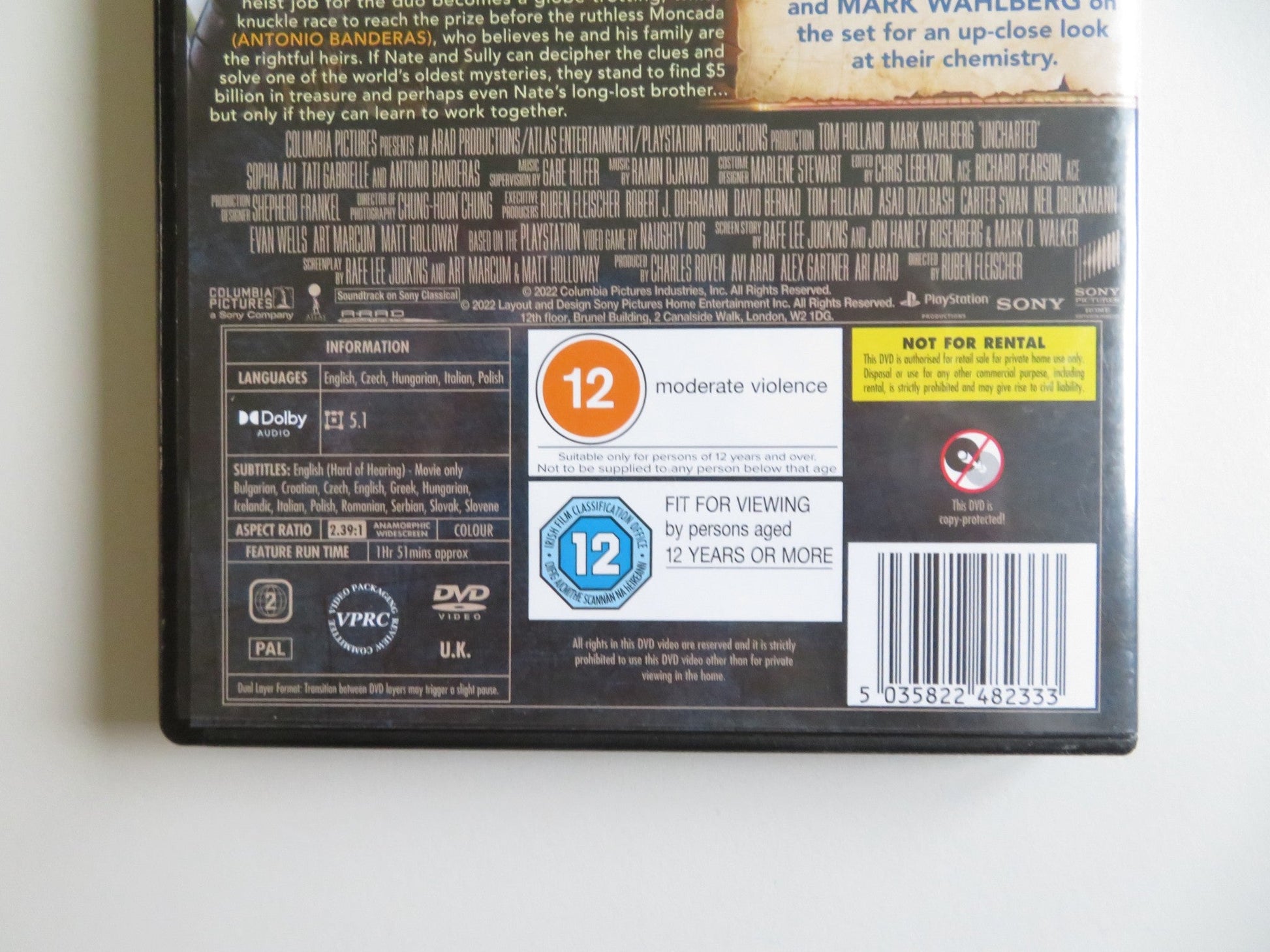 UNCHARTED (DVD) TOM HOLLAND MARK WAHLBERG 2022 REGION 2 Movie posters