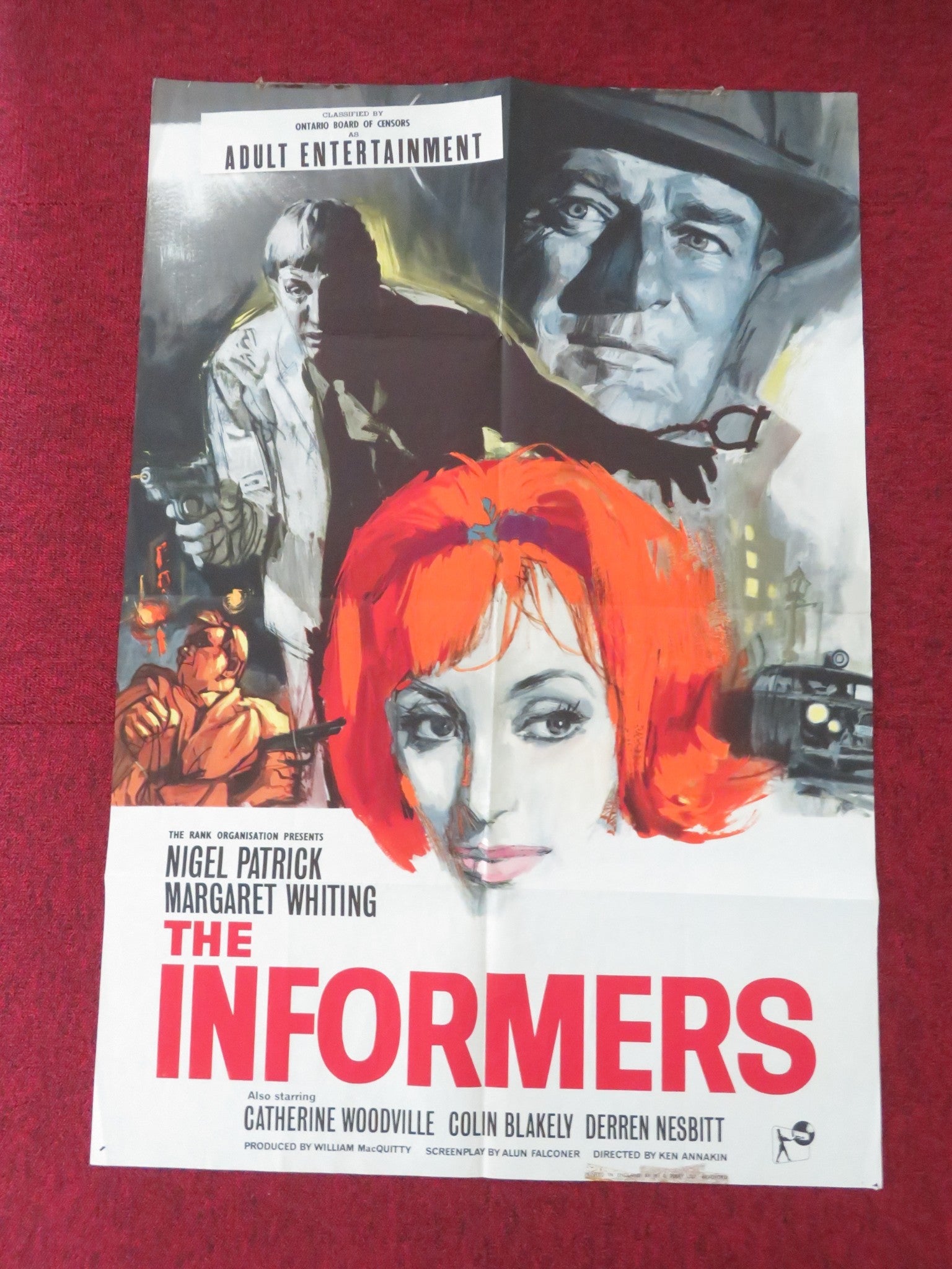 UNDERWORLD INFORMERS FOLDED UK ONE SHEET POSTER NIGEL PATRICK M. WHITING 1963 Movie posters