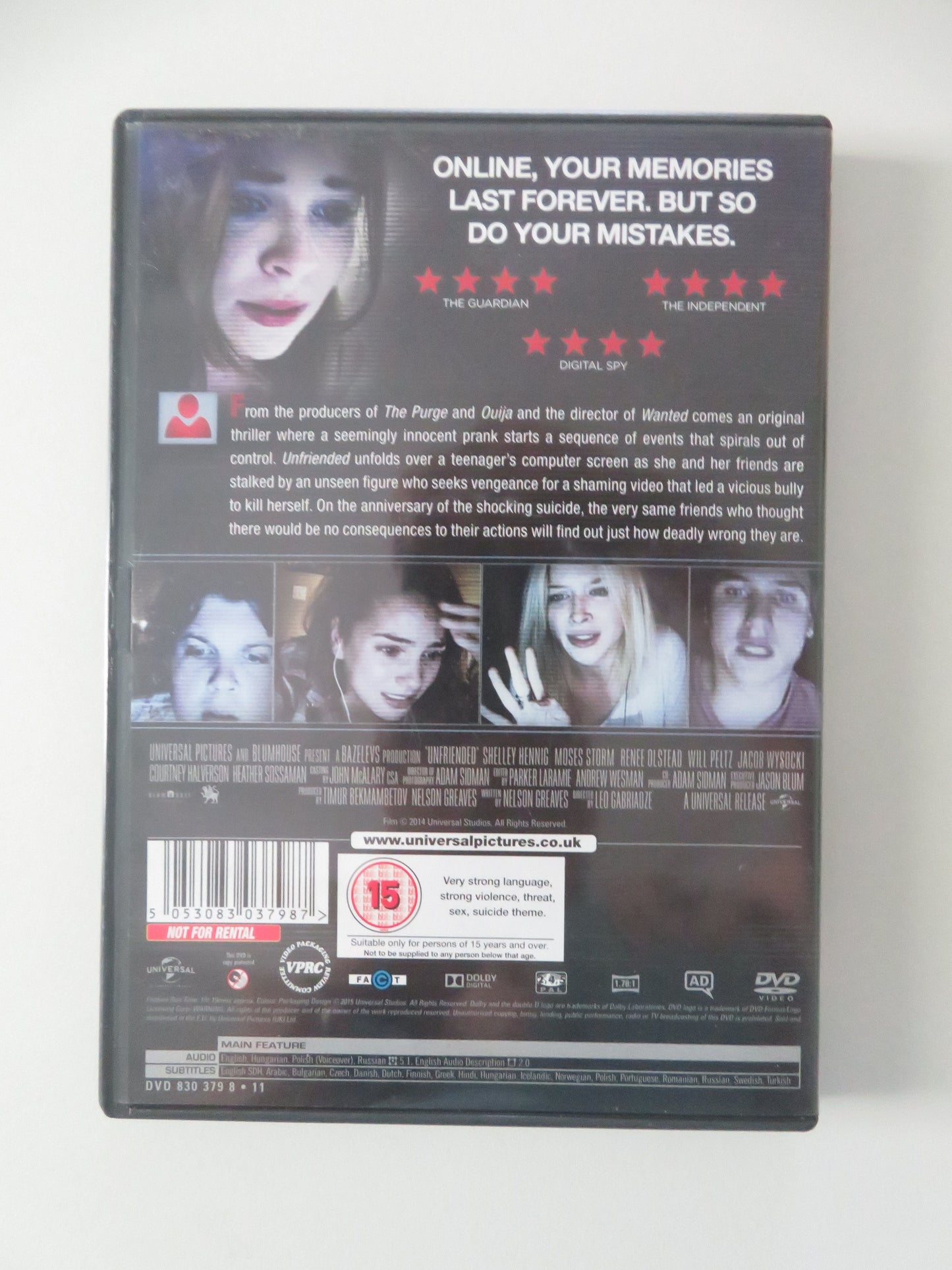 Unfriended (DVD) Shelley Hennig Heather Sossaman 2014 Region 2, 4, 5 Movie posters