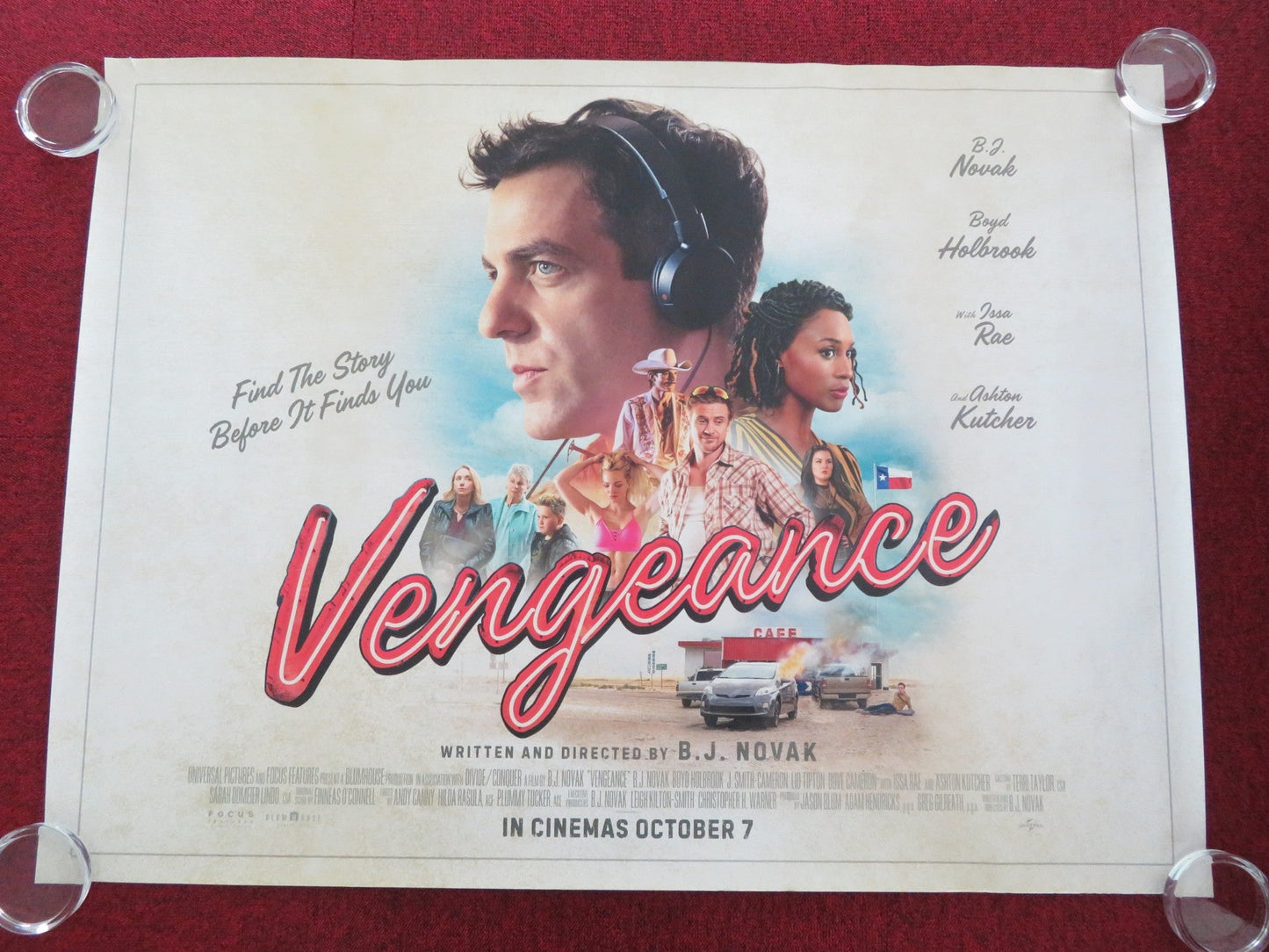 VENGEANCE UK QUAD ROLLED POSTER B. J. NOVAK ASHTON KUTCHER 2022 Movie posters