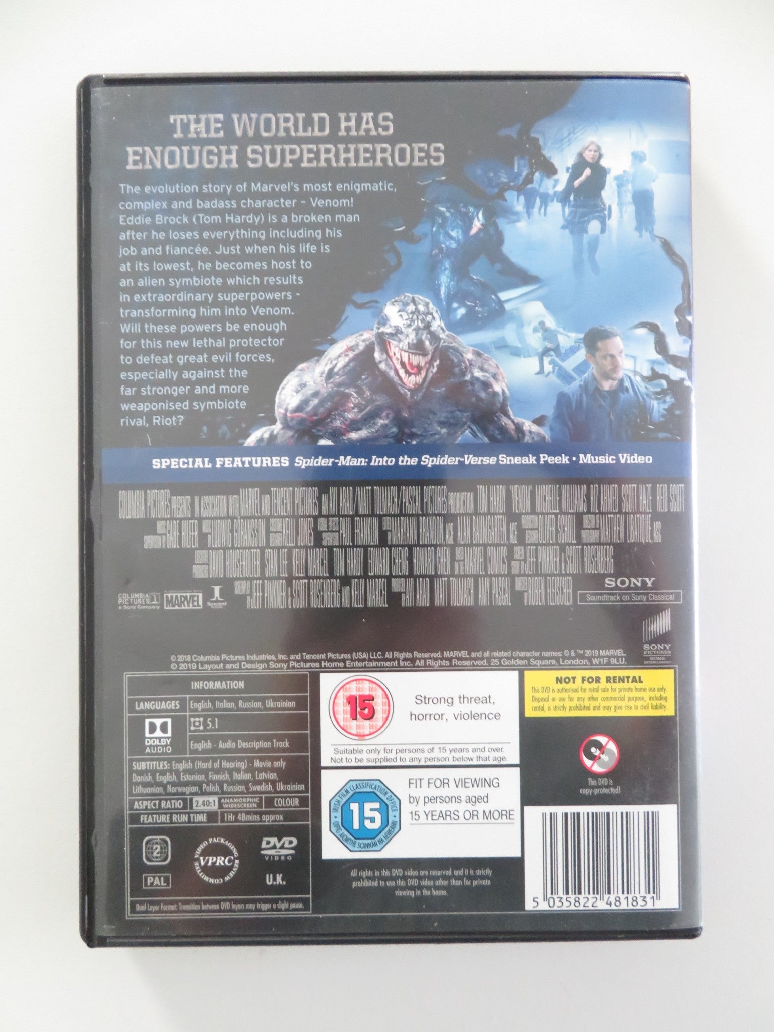 VENOM (DVD) TOM HARDY MICHELLE WILLIAMS 2018 REGION 2 Movie posters