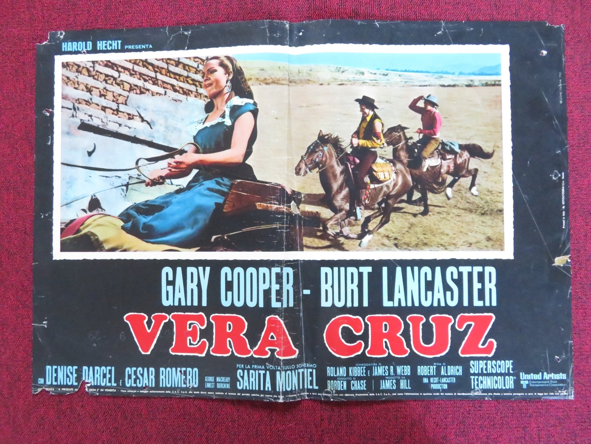 VERA CRUZ - A ITALIAN FOTOBUSTA POSTER GARY COOPER BURT LANCASTER R1970s Rendezvous Cinema Movie posters