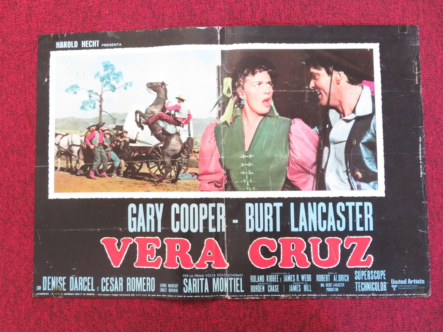 VERA CRUZ - C ITALIAN FOTOBUSTA POSTER GARY COOPER BURT LANCASTER R1970s Rendezvous Cinema Movie posters