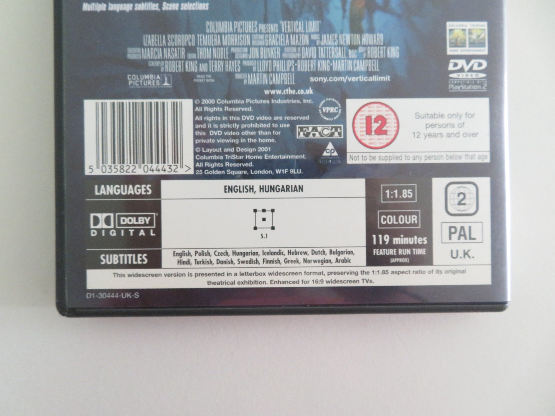 VERTICAL LIMIT (DVD) CHRIS O' DONNELL BILL PAXTON 2000 REGION 2 Movie posters