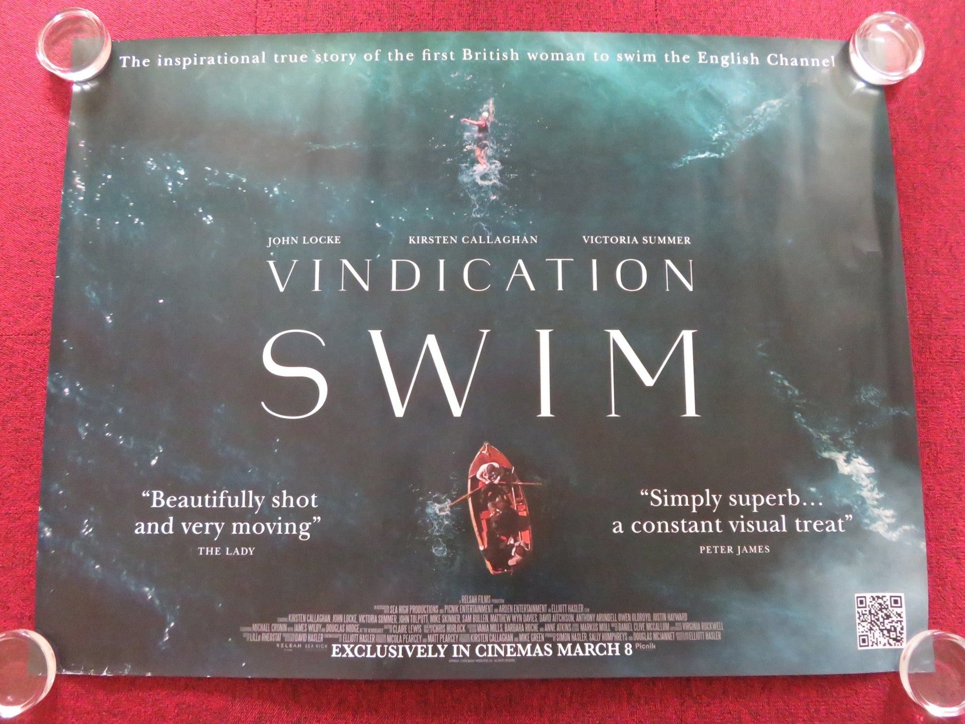 VINDICATION SWIM UK QUAD ROLLED POSTER KIRSTEN CALLAGHAN JOHN LOCKE 2024 Rendezvous Cinema Movie posters
