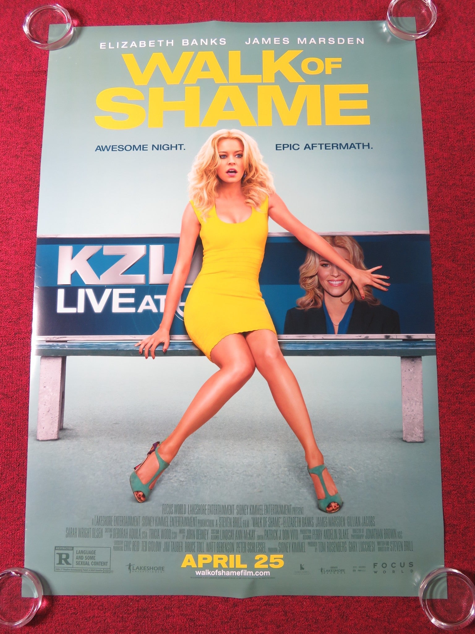 WALK OF SHAME US ONE SHEET ROLLED POSTER ELIZABETH BANKS JAMES MARSDEN 2014 Rendezvous Cinema Movie posters