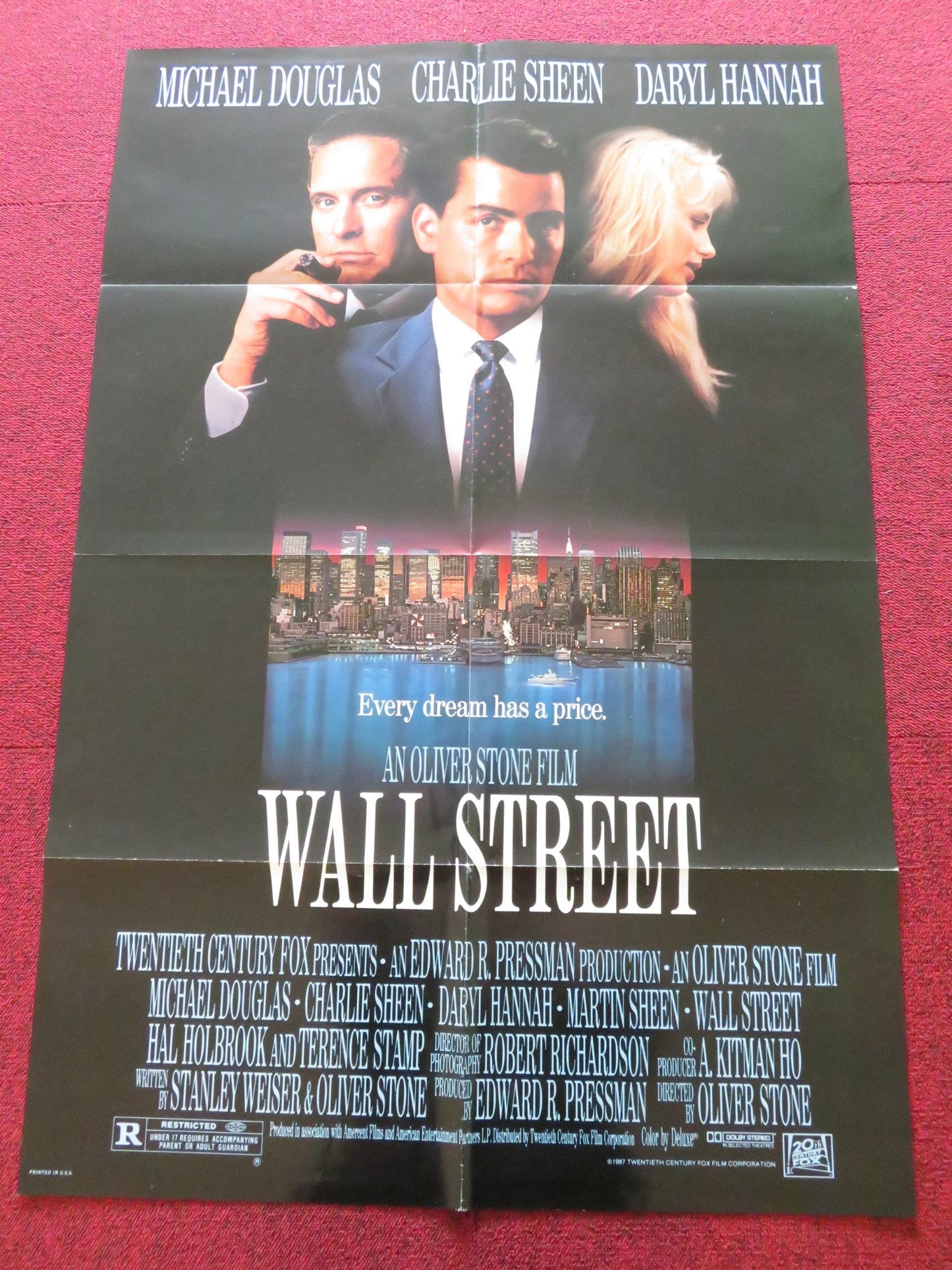 WALL STREET FOLDED US ONE SHEET POSTER CHARLIE SHEEN MICHAEL DOUGLAS 1987 Rendezvous Cinema Movie posters