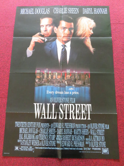 WALL STREET FOLDED US ONE SHEET POSTER CHARLIE SHEEN MICHAEL DOUGLAS 1987 Rendezvous Cinema Movie posters