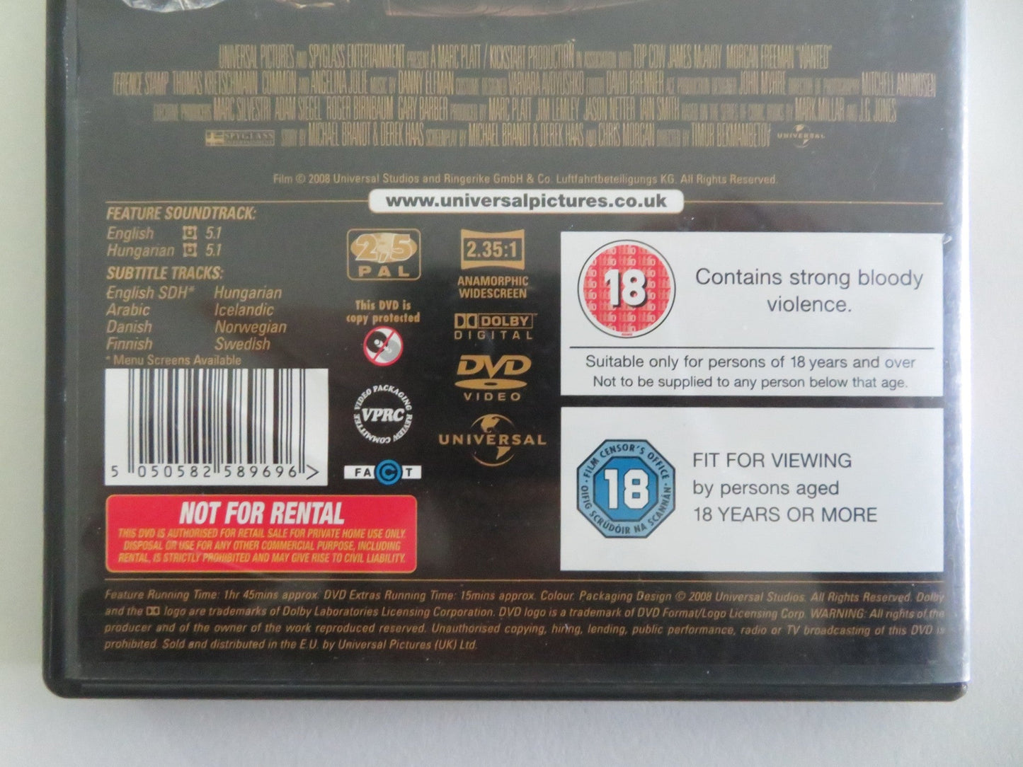 WANTED (DVD) JAMES MCAVOY ANGELINA JOLIE 2008 REGION 2, 5 Movie posters