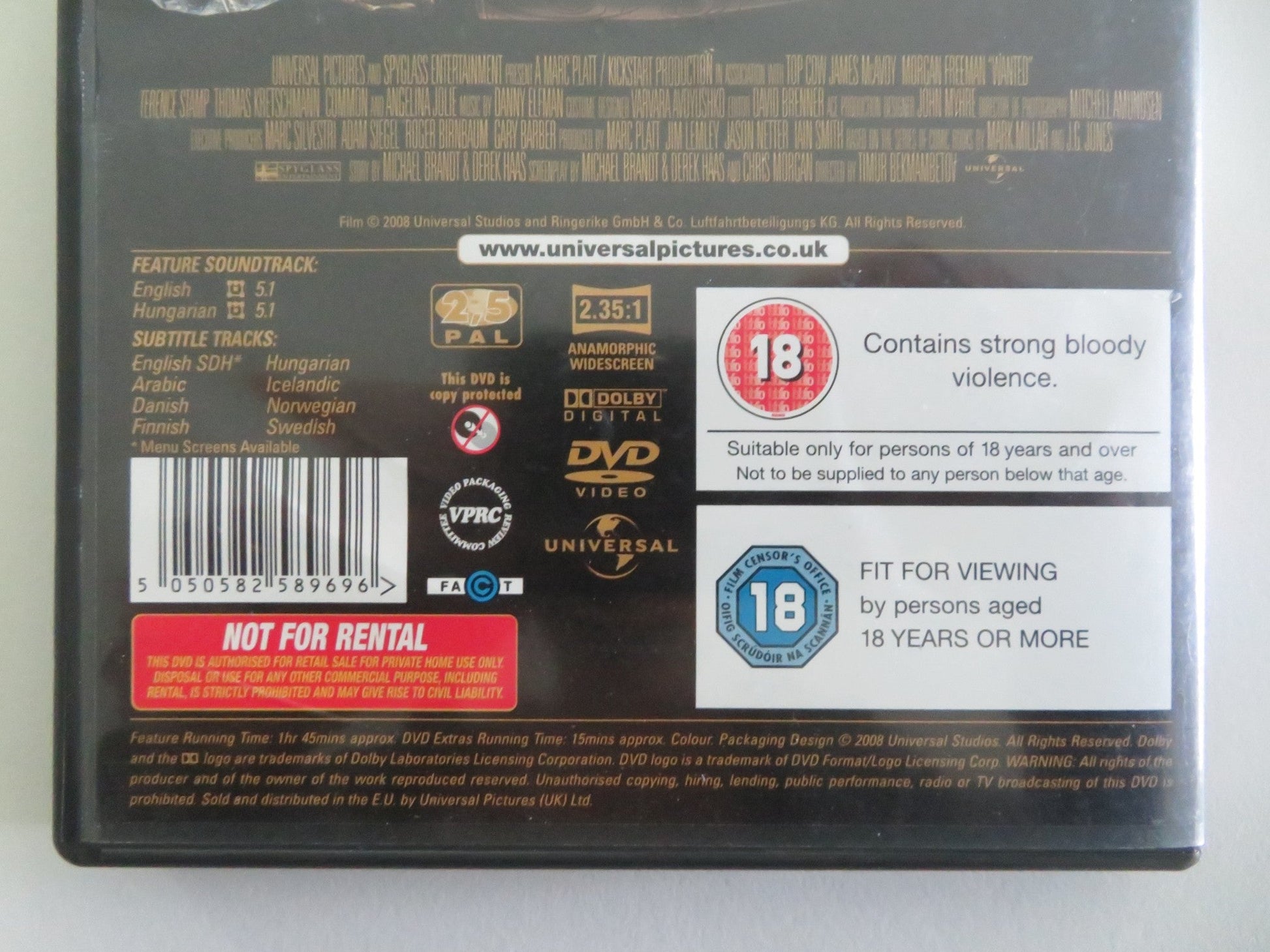 WANTED (DVD) JAMES MCAVOY ANGELINA JOLIE 2008 REGION 2, 5 Movie posters