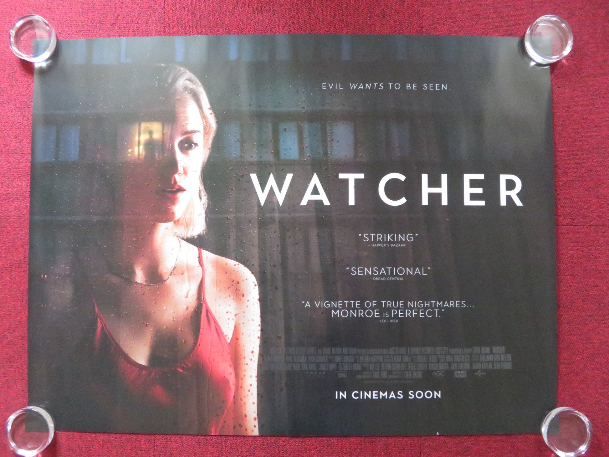 WATCHER UK QUAD ROLLED POSTER MAIKA MONROE KARL GLUSMAN 2022 Rendezvous Cinema Movie posters