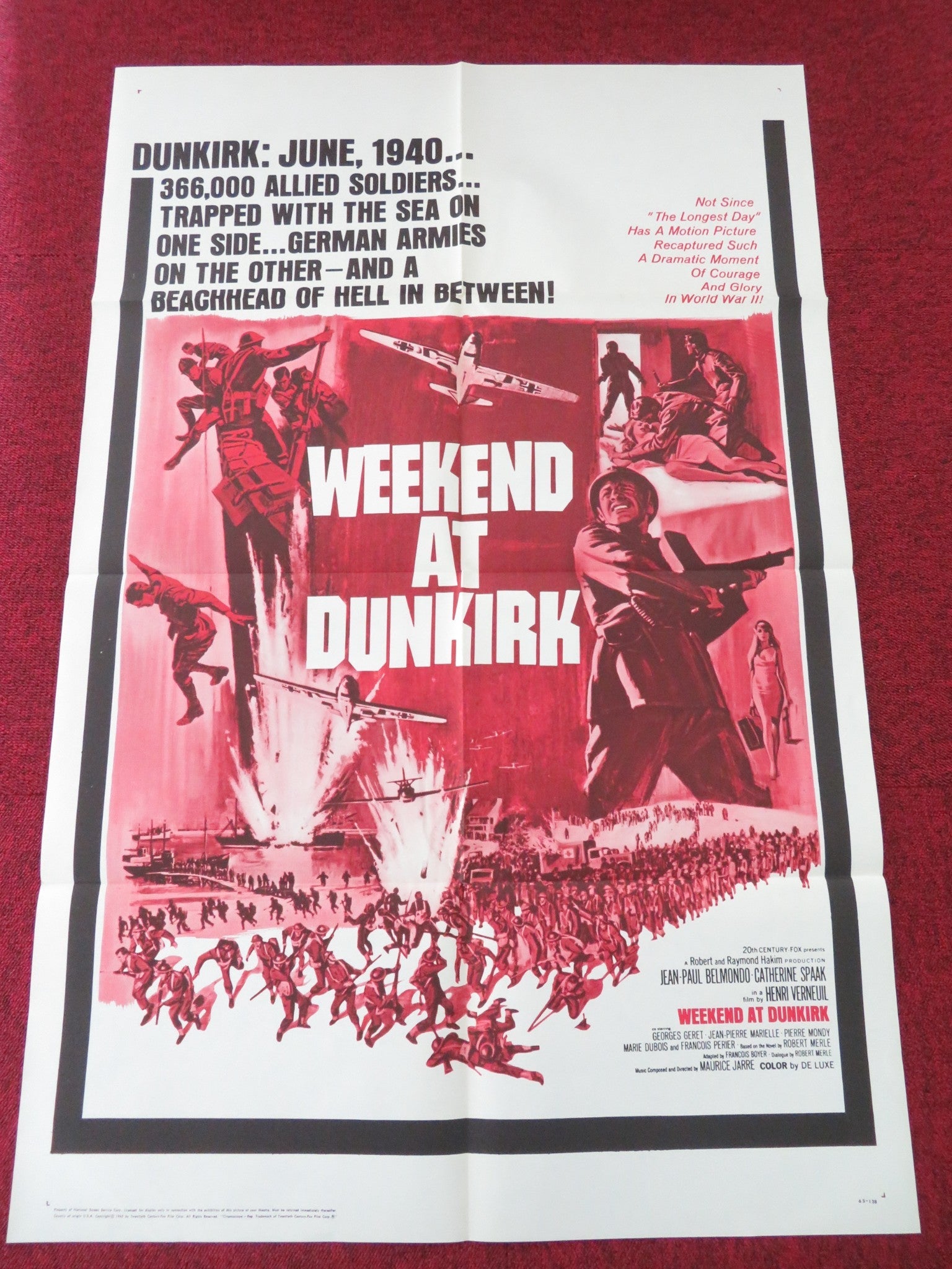 WEEKEND AT DUNKIRK FOLDED US ONE SHEET POSTER JEAN - PAUL BELMONDO SPAAK 1965 Movie posters