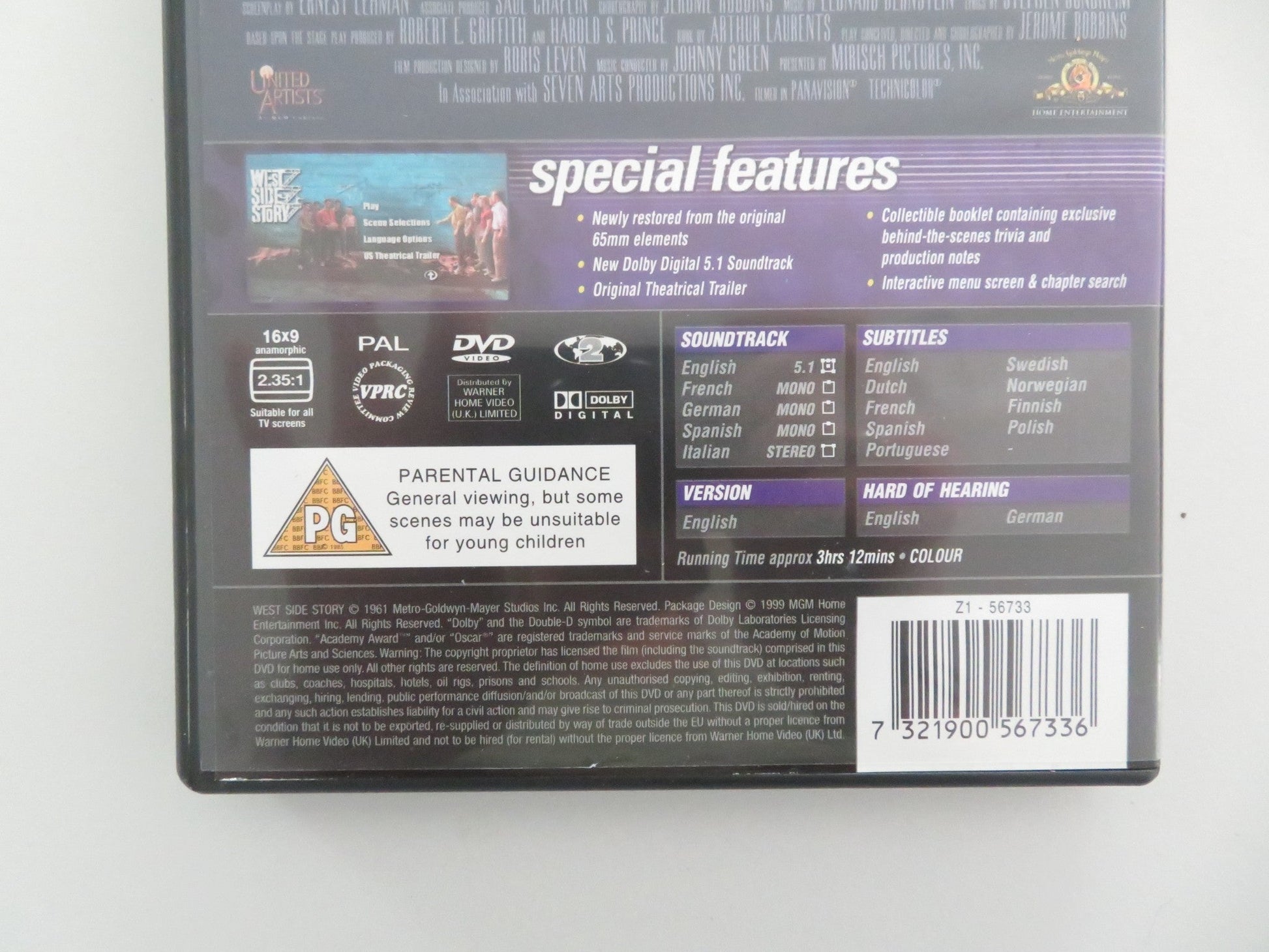 WEST SIDE STORY - B (DVD) NATALIE WOOD RICHARD BEYMER 1961 REGION 2 Movie posters