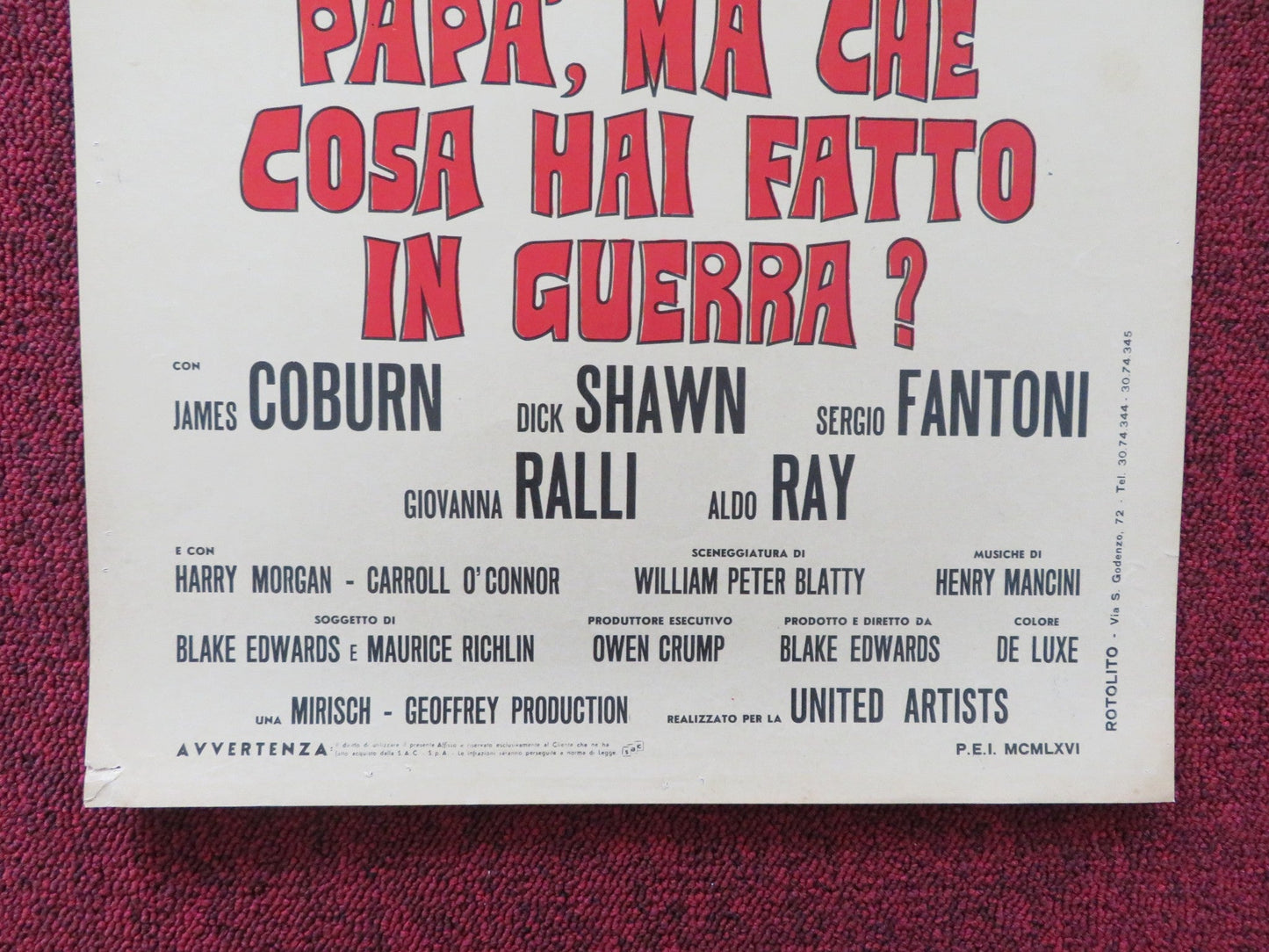 WHAT DID YOU DO IN THE WAR, DADDY? ITALIAN LOCANDINA POSTER JAMES COBURN 1966 Rendezvous Cinema Movie posters