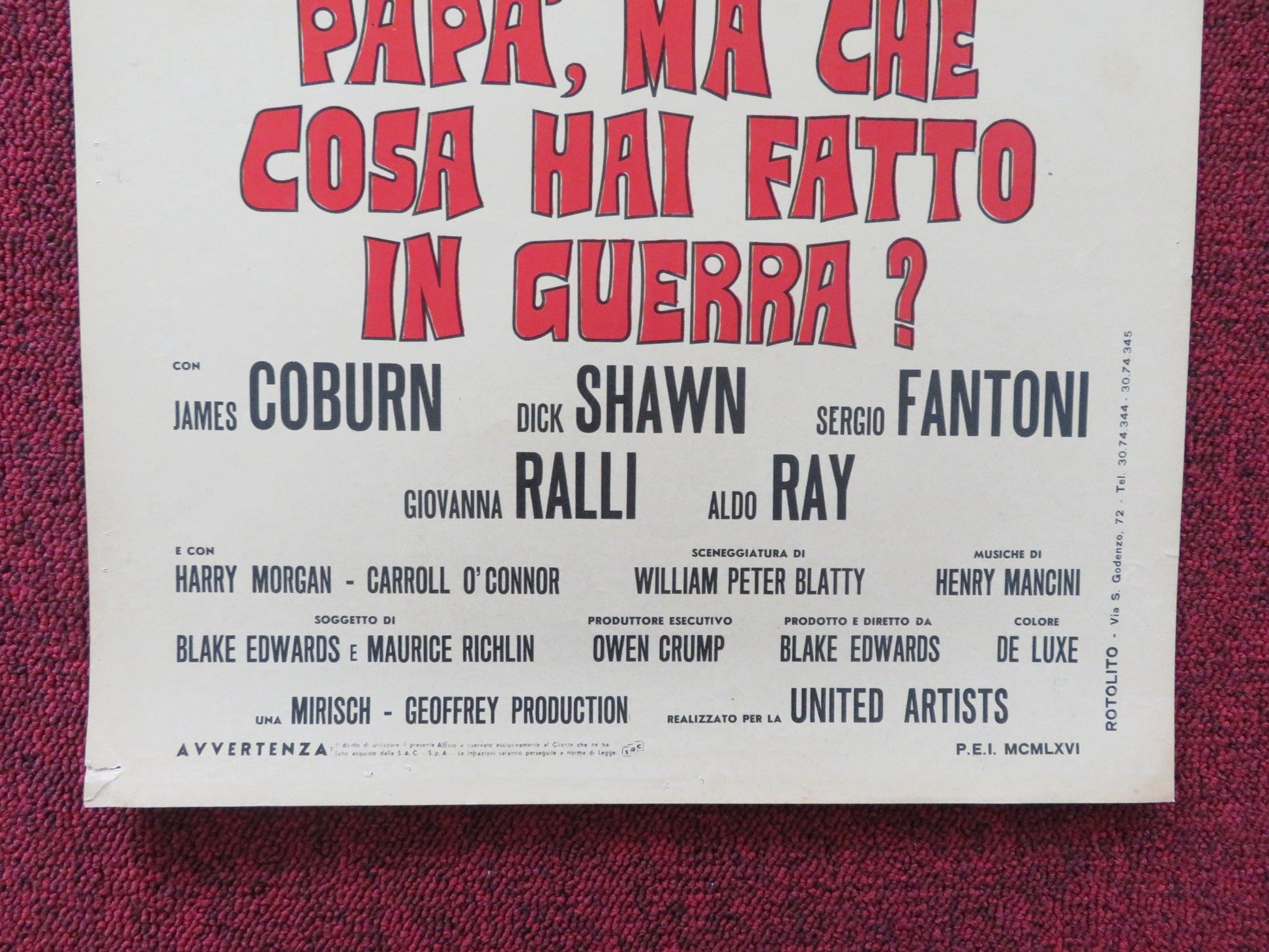 WHAT DID YOU DO IN THE WAR, DADDY? ITALIAN LOCANDINA POSTER JAMES COBURN 1966 Rendezvous Cinema Movie posters