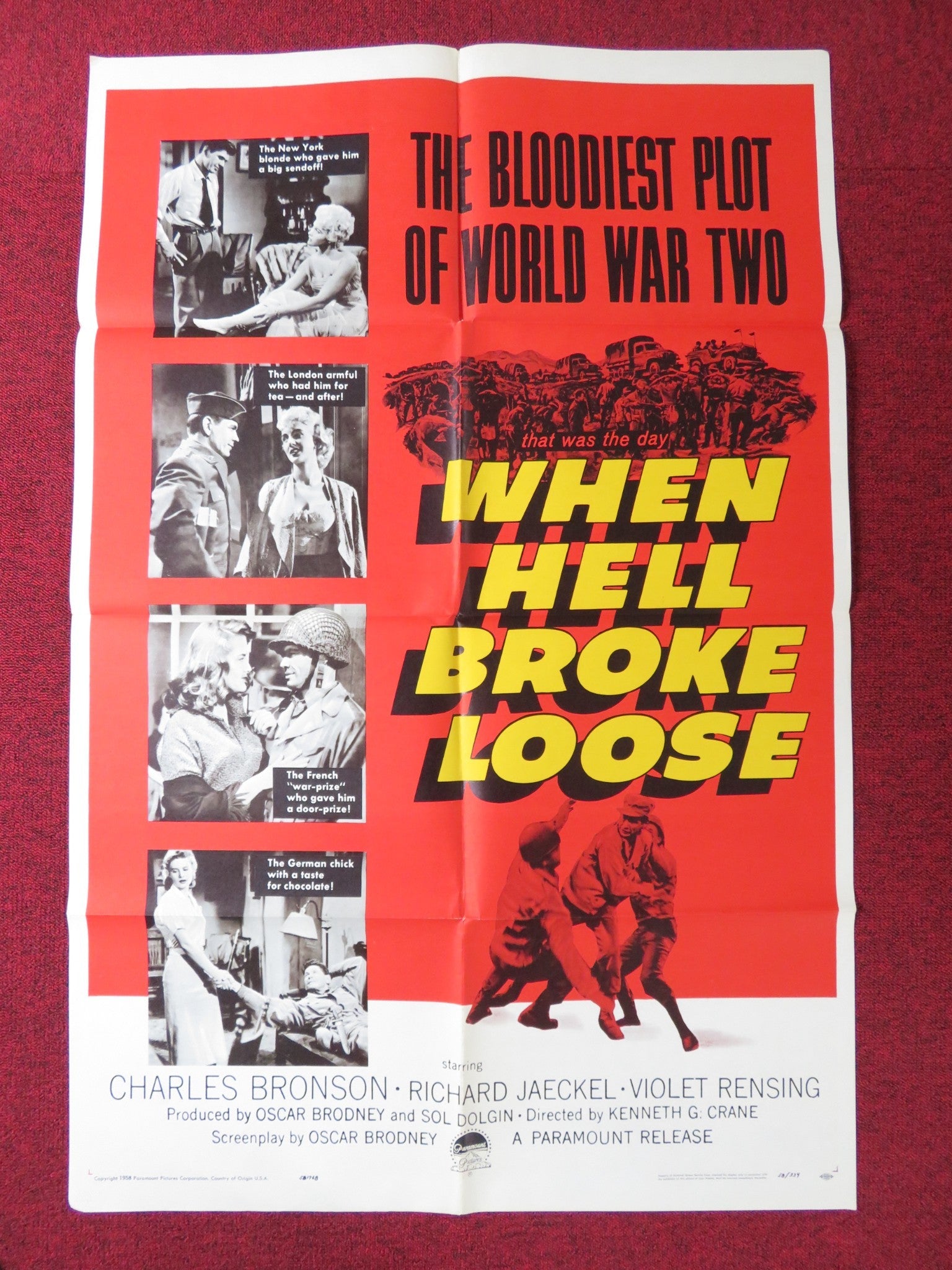 WHEN HELL BROKE LOOSE FOLDED US ONE SHEET POSTER CHARLES BRONSON R. JAECKEL 1958 Rendezvous Cinema Movie posters