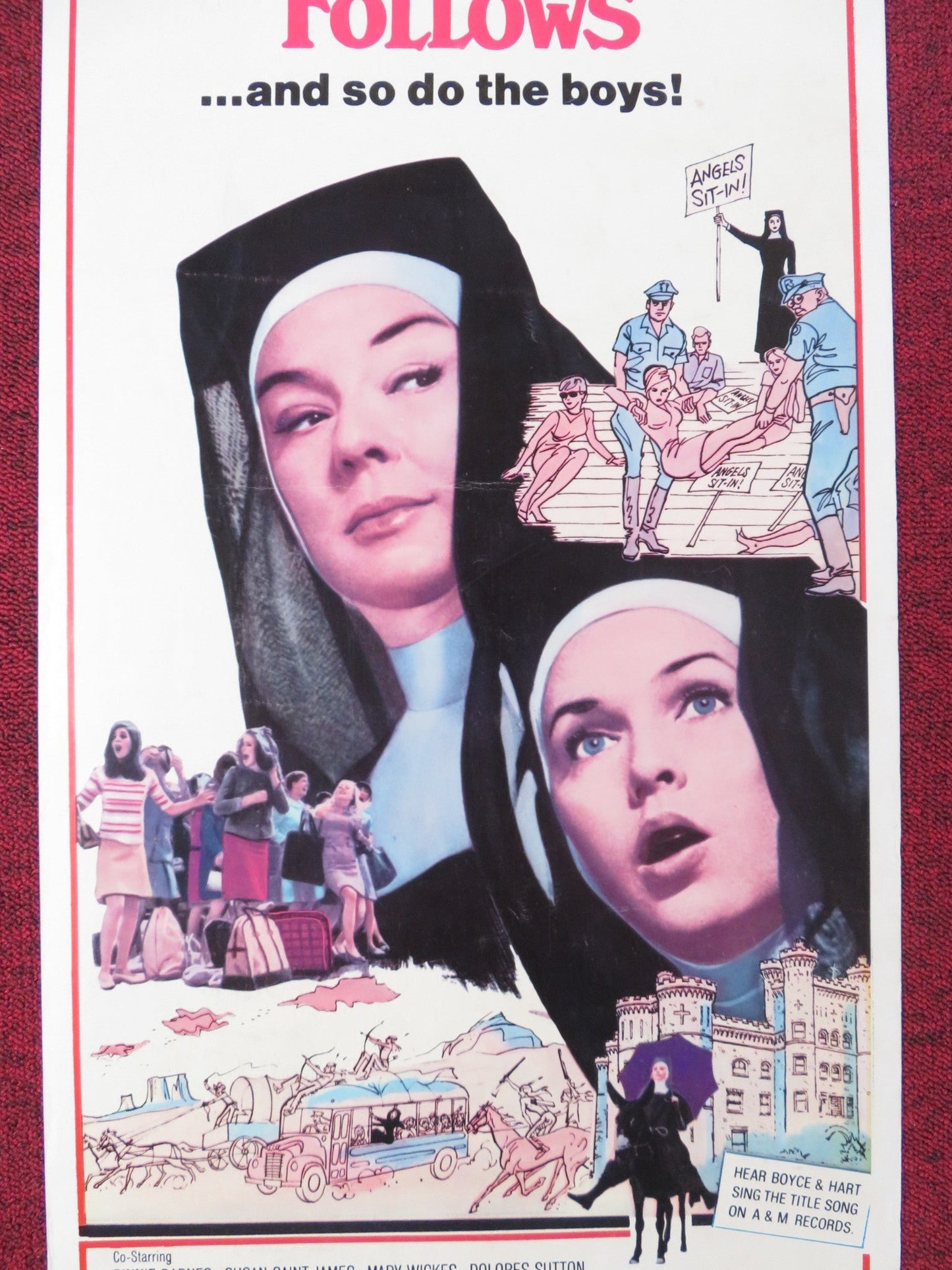 WHERE ANGELS GO TROUBLE FOLLOWS US INSERT POSTER ROSALINE RUSSELL 1968 Rendezvous Cinema Movie posters
