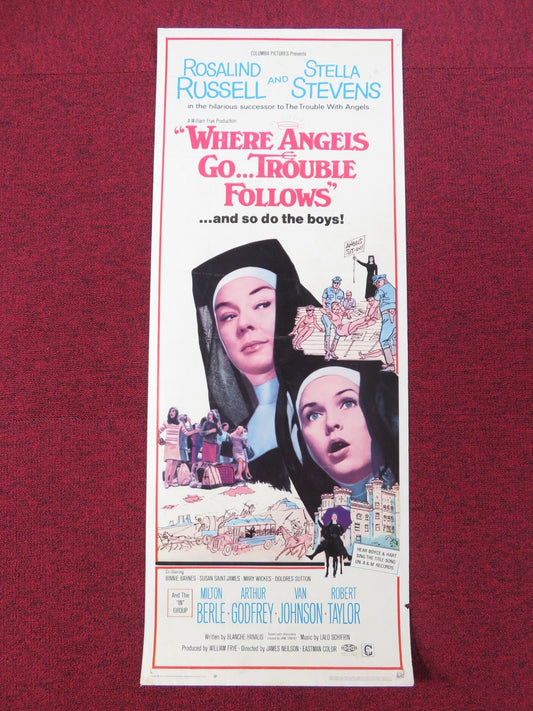 WHERE ANGELS GO TROUBLE FOLLOWS US INSERT POSTER ROSALINE RUSSELL 1968 Rendezvous Cinema Movie posters