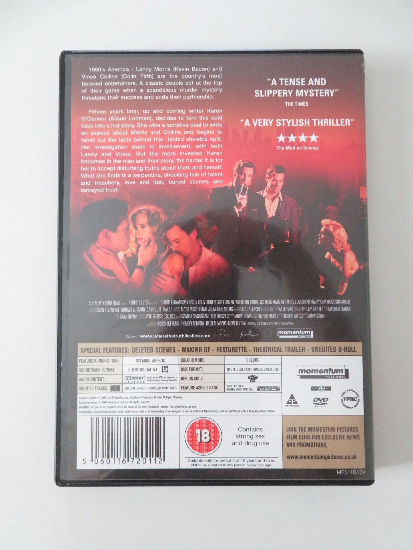 Where the Truth Lies (DVD) Kevin Bacon Colin Firth Alison Lohman 2005 Region 2 Movie posters