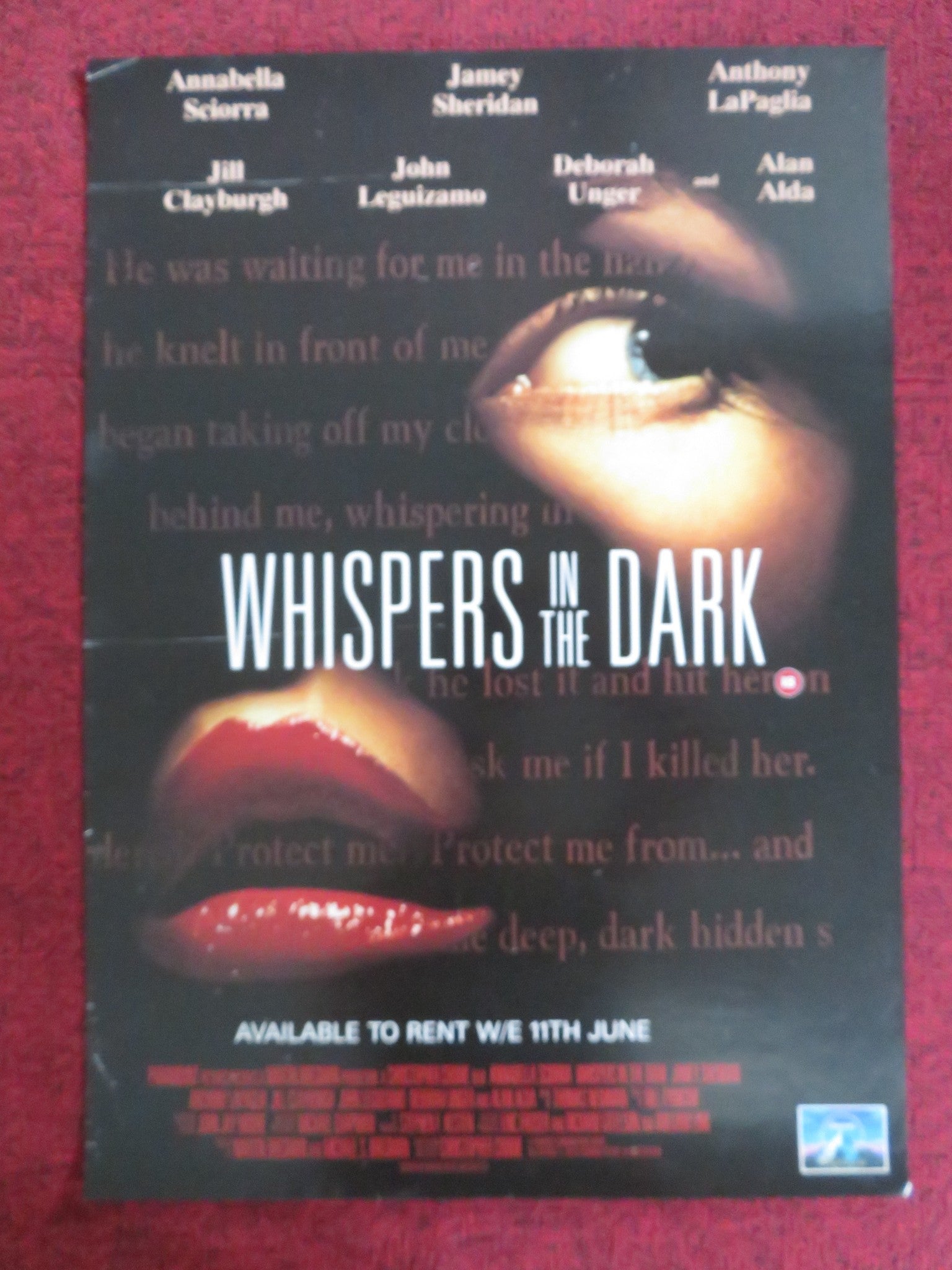 WHISPERS IN THE DARK VHS VIDEO POSTER JILL CLAYBURGH JOHN LEGUIZAMO 1992 Rendezvous Cinema Movie posters