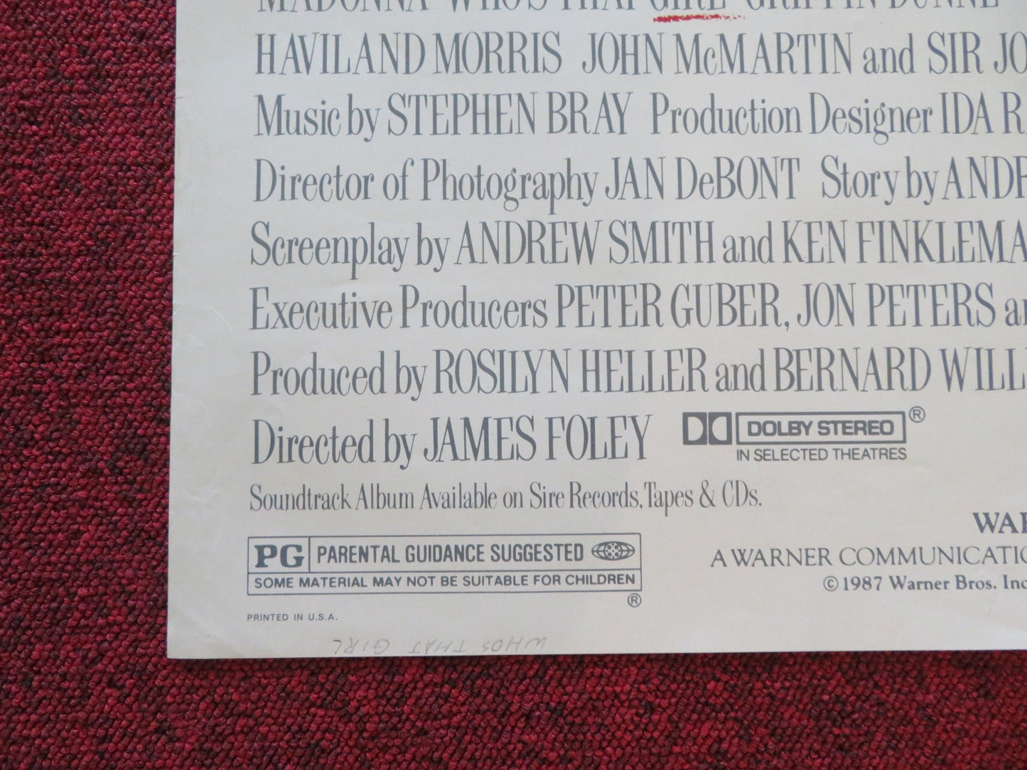 WHO'S THAT GIRL FOLDED US ONE SHEET POSTER MADONNA GRIFFIN DUNNE J. MILLS 1987 Rendezvous Cinema Movie posters