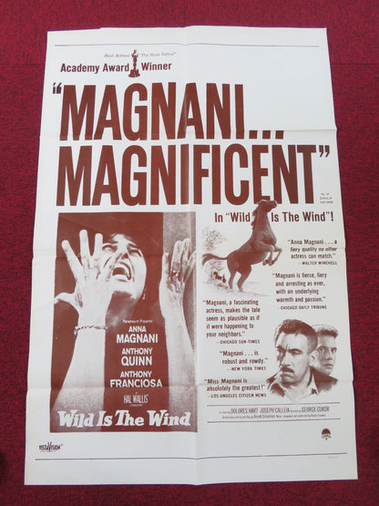 WILD IS THE WIND FOLDED US ONE SHEET POSTER ANNA MAGNANI ANTHONY QUINN 1957 Rendezvous Cinema Movie posters