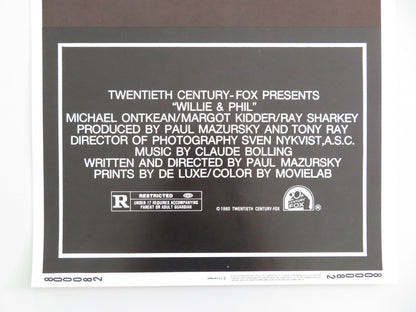 WILLIE & PHIL US INSERT POSTER MICHAEL ONTKEAN MARGOT KIDDER 1980 Movie posters