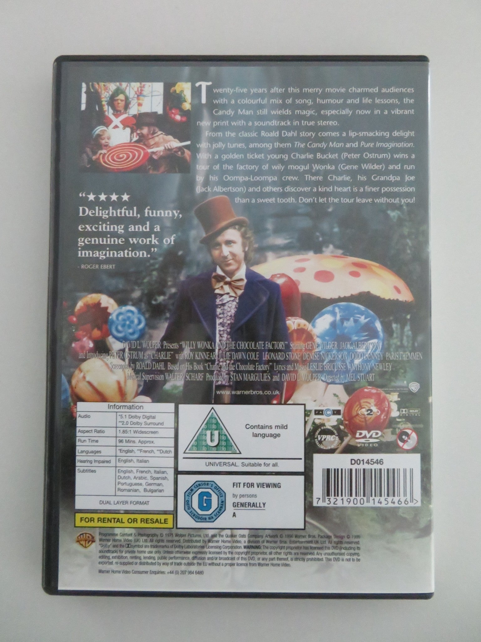 WILLY WONKA AND THE CHOCOLATE FACTORY (DVD) WILDER KINNEAR 1971 REGION 2 Movie posters